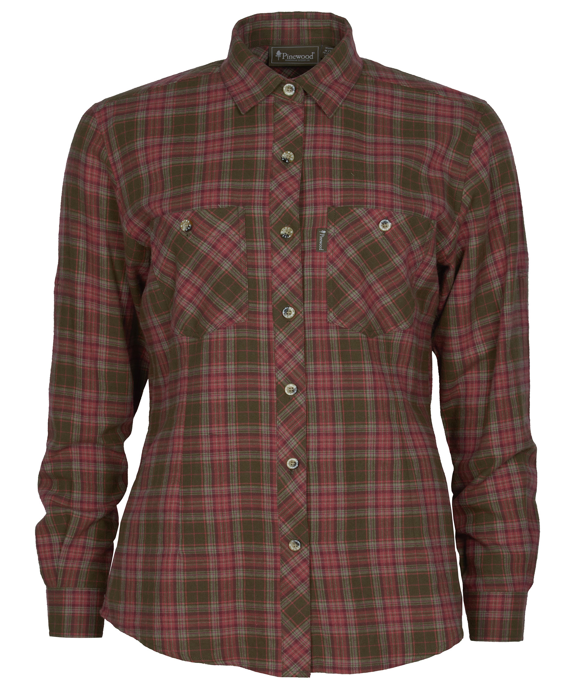 Pinewood Felicia dame flannelskjorte, Dark Mossgreen/Rusty Pink