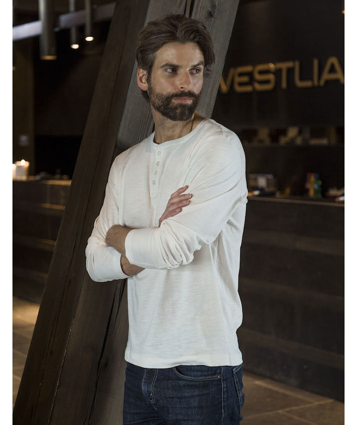 Clique Orlando lang&aelig;rmet Grandad T-shirt, Sten hvid, large image number 4