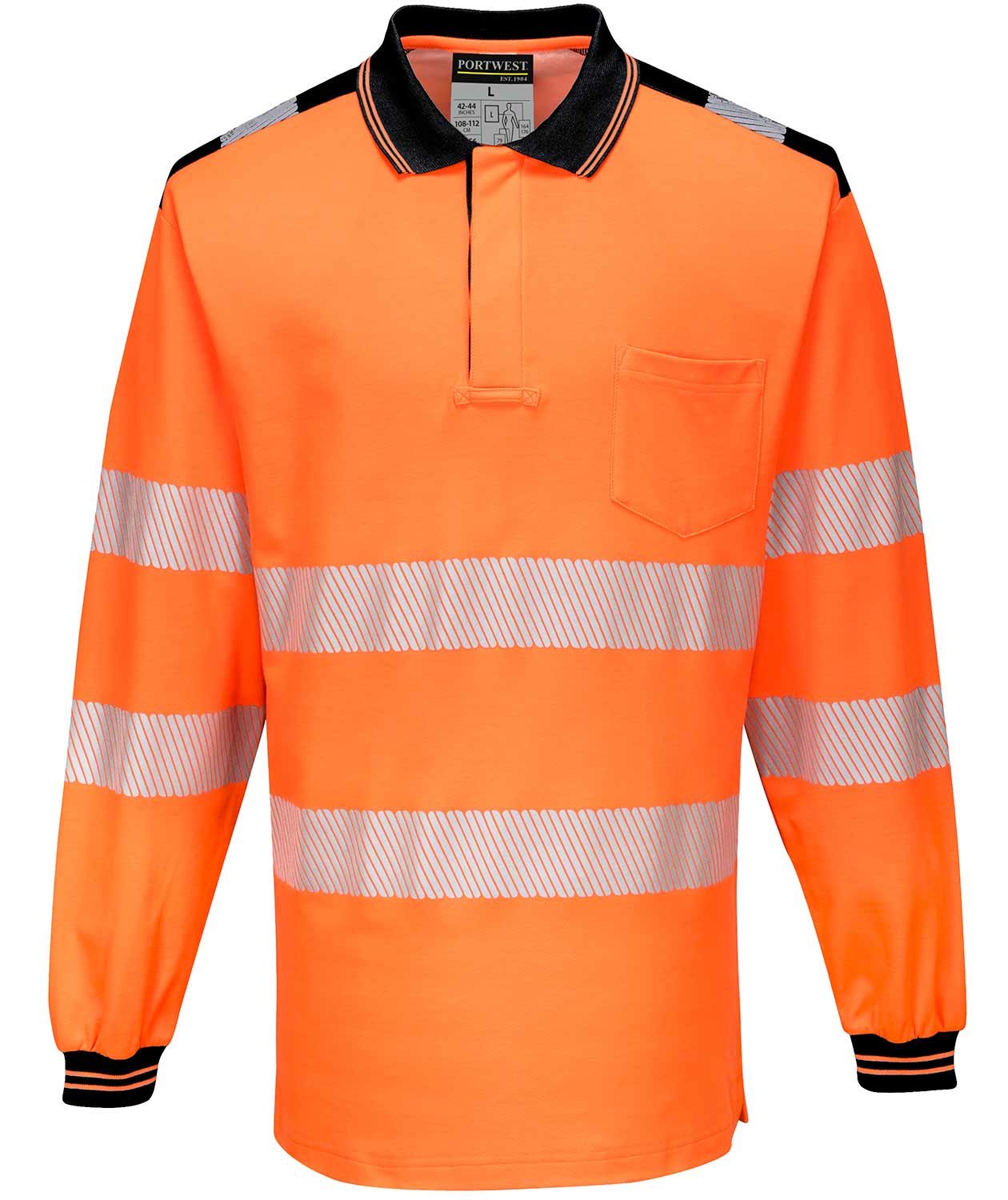Portwest lang&aelig;rmet polo T-shirt, Hi-Vis Orange/Sort, Hi-Vis Orange/Sort, swatch
