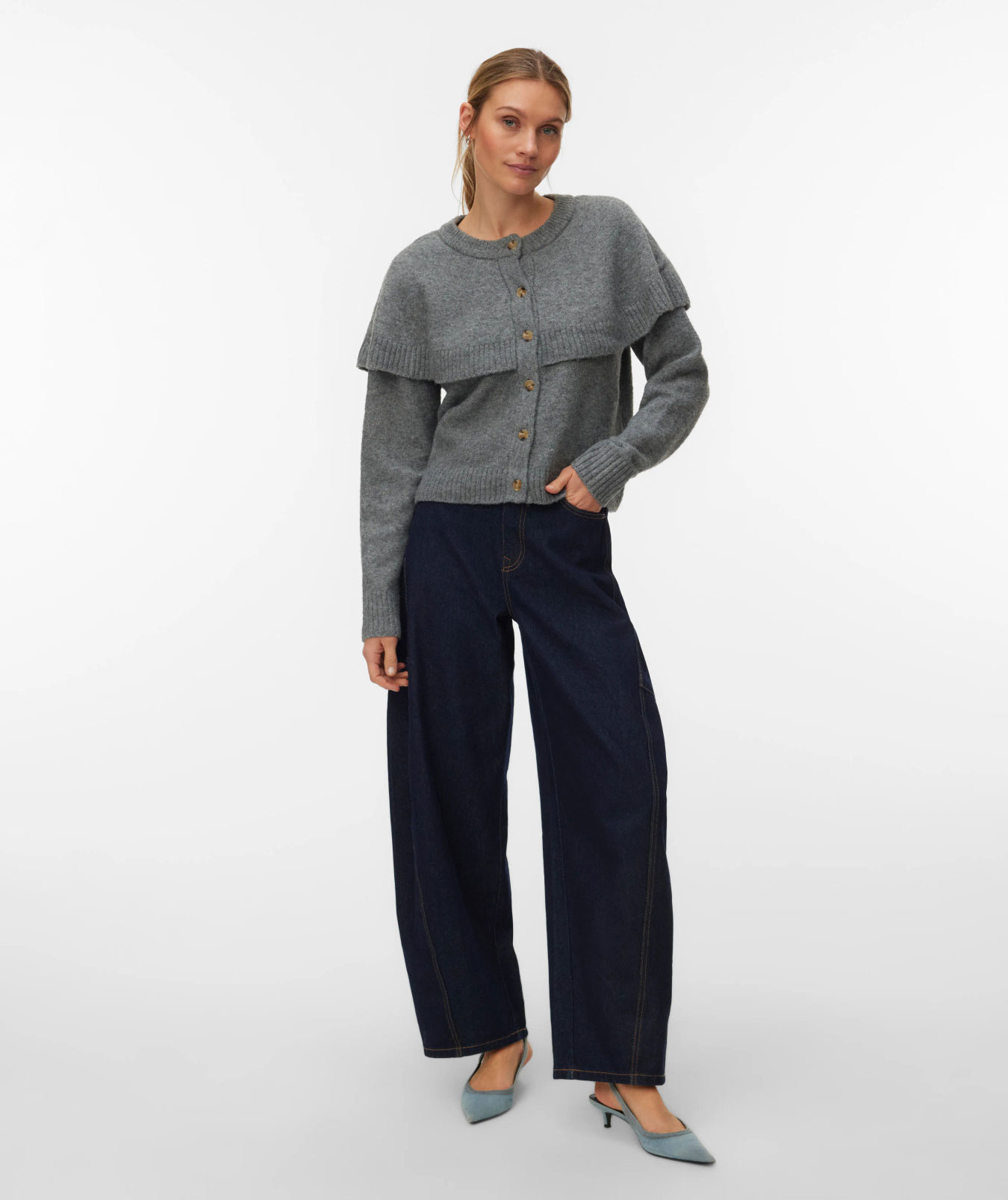 Vero Moda VMLILLI women's knitted cardigan, Medium Grey Melange