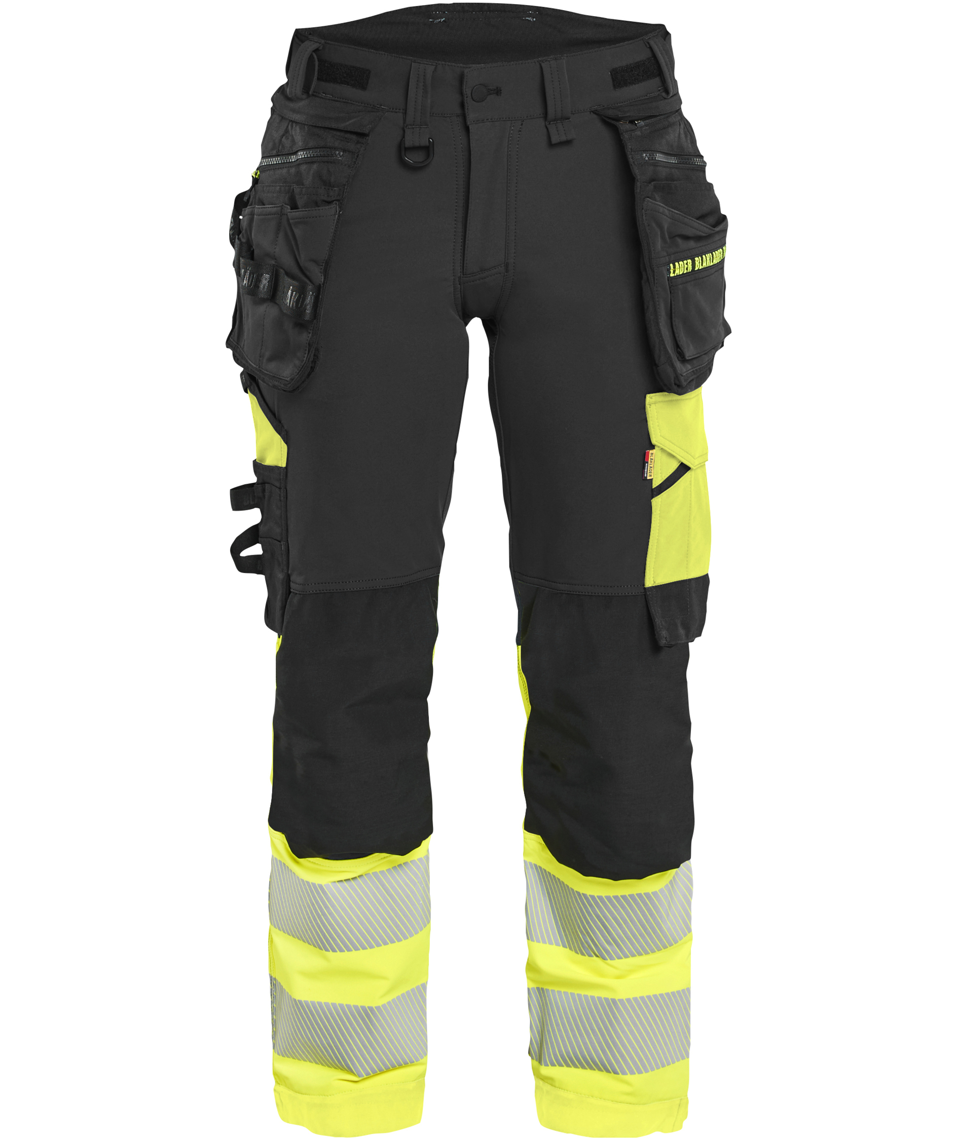 Bl&aring;kl&auml;der hantverksbyxa dam full stretch, Svart/Varselgul