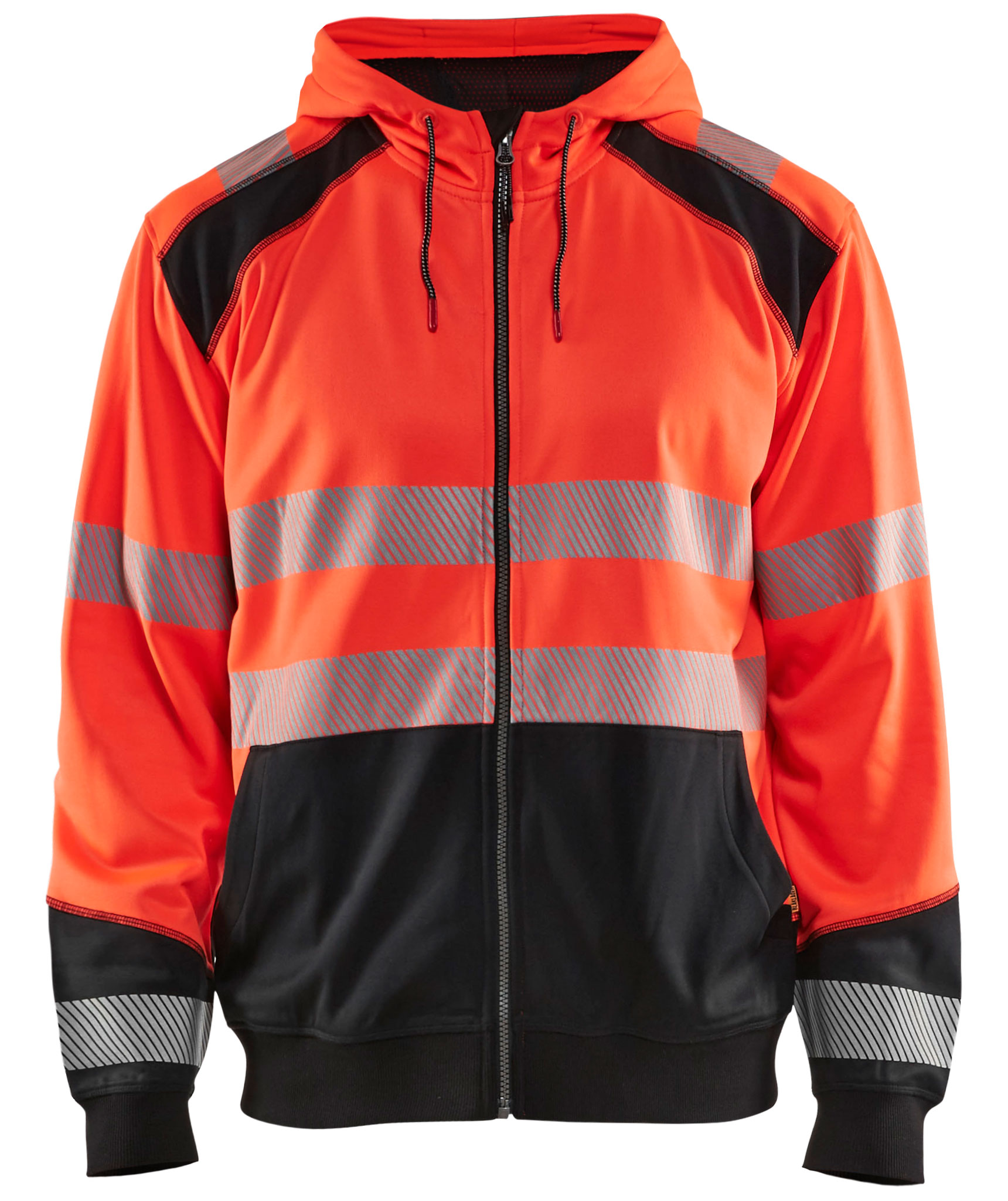 Bl&aring;kl&auml;der h&aelig;ttetr&oslash;je med lynl&aring;s, Hi-Vis r&oslash;d/sort