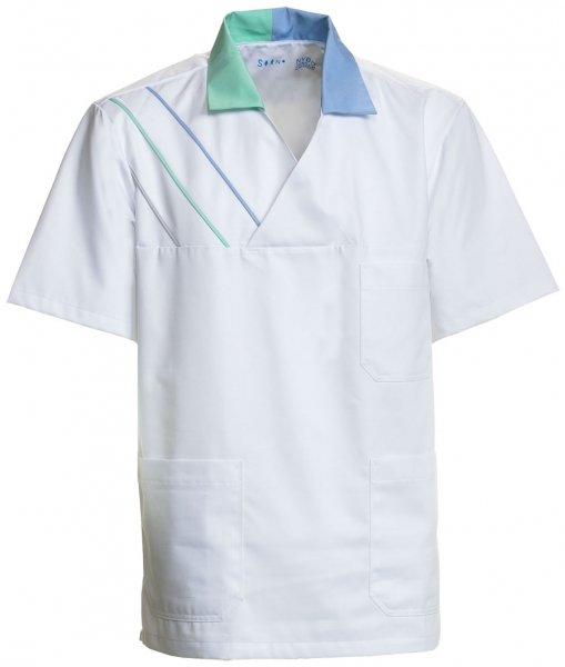 Nybo Workwear Feel Free regular fit busseronne, Hvit - Bl&aring;/Gr&oslash;nn