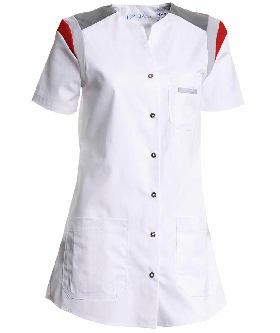 Nybo Workwear Sporty Chic dametunika m. kontrastfarger, Hvit/R&oslash;d/Gr&aring;