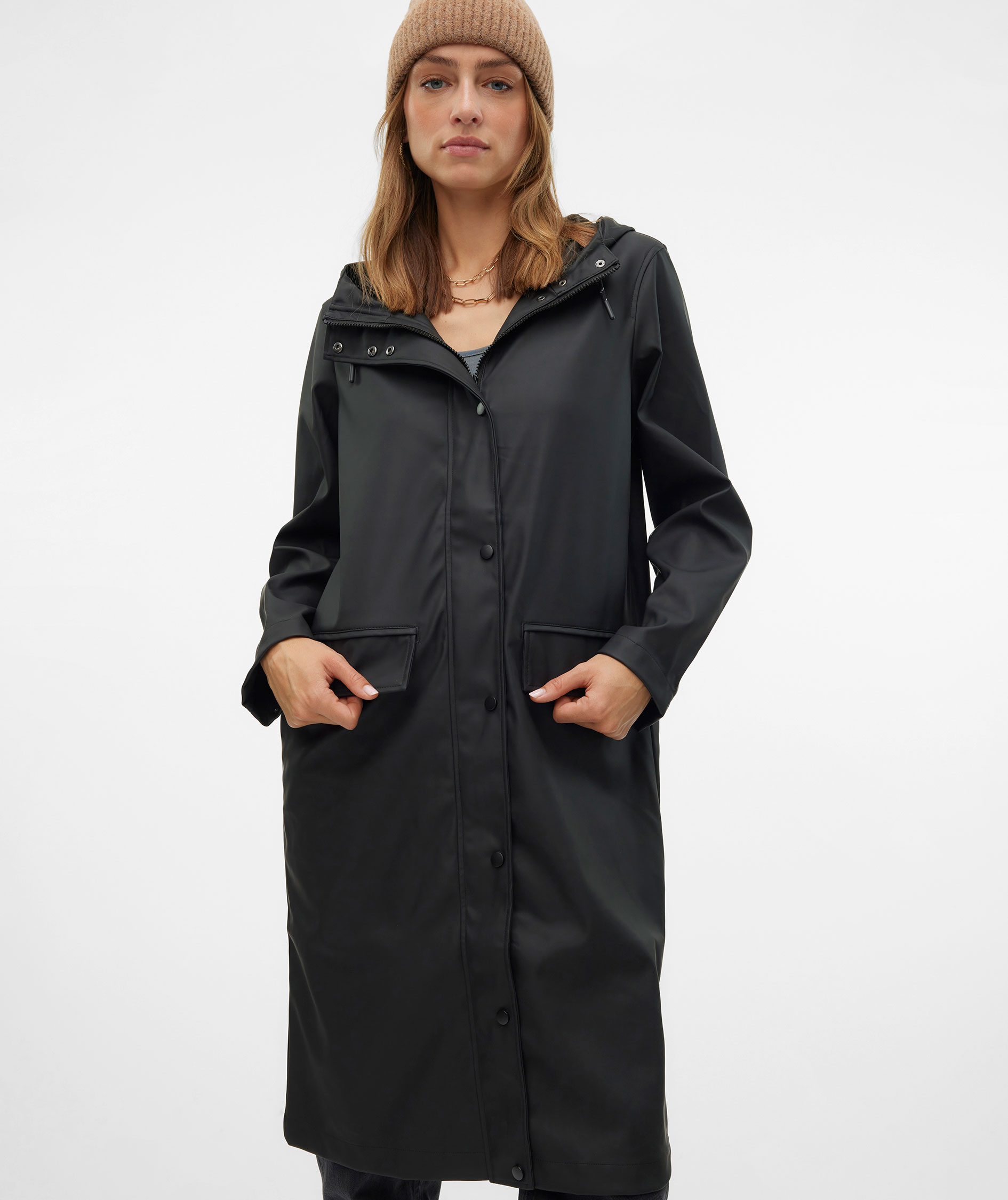 Vero Moda VMMALOU l&aring;ng regnjacka, Black