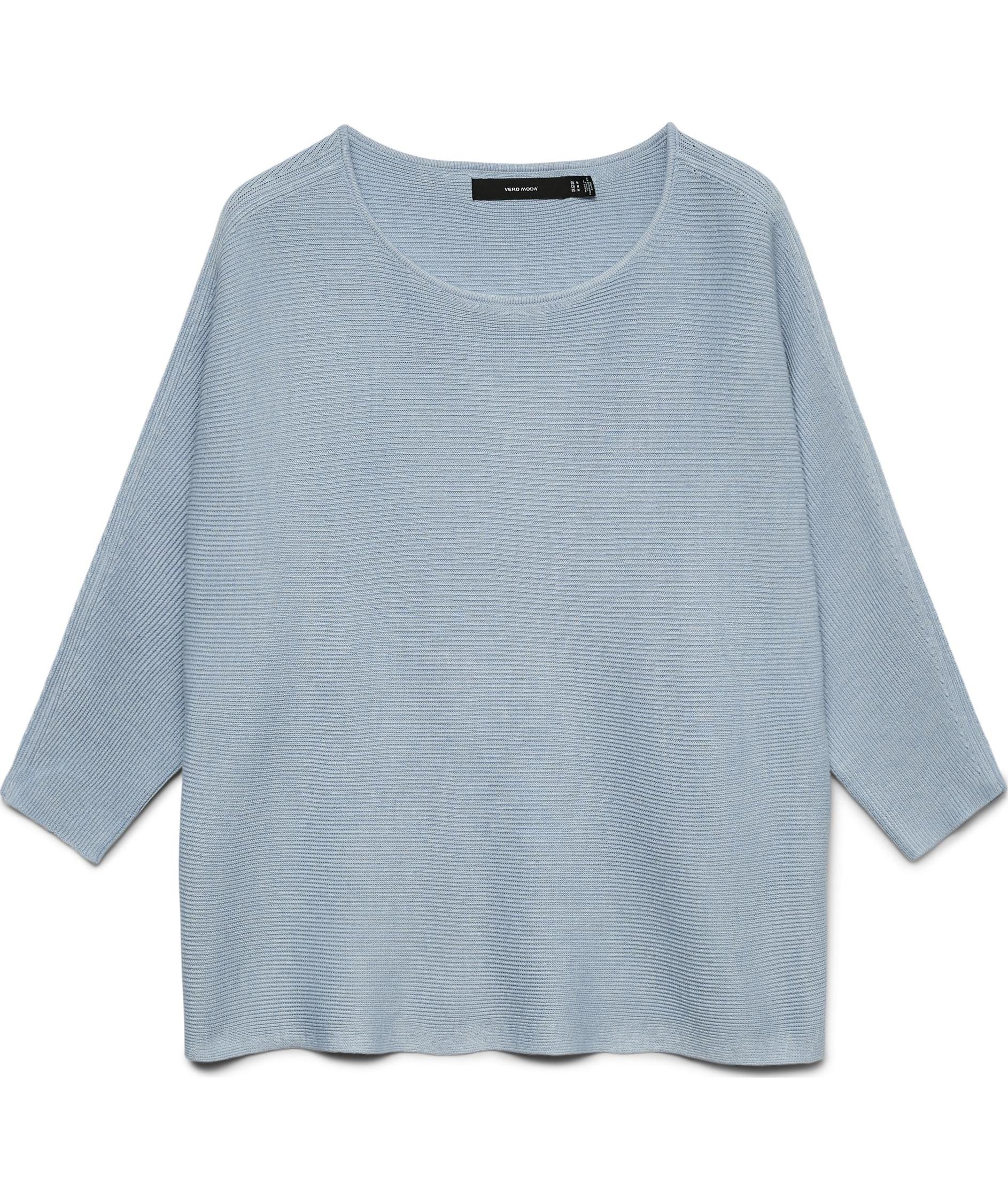 Vero Moda VMNORA women's 3/4 sleeve knitted pullover, Cashmere Blue, Cashmere Blue, swatch
