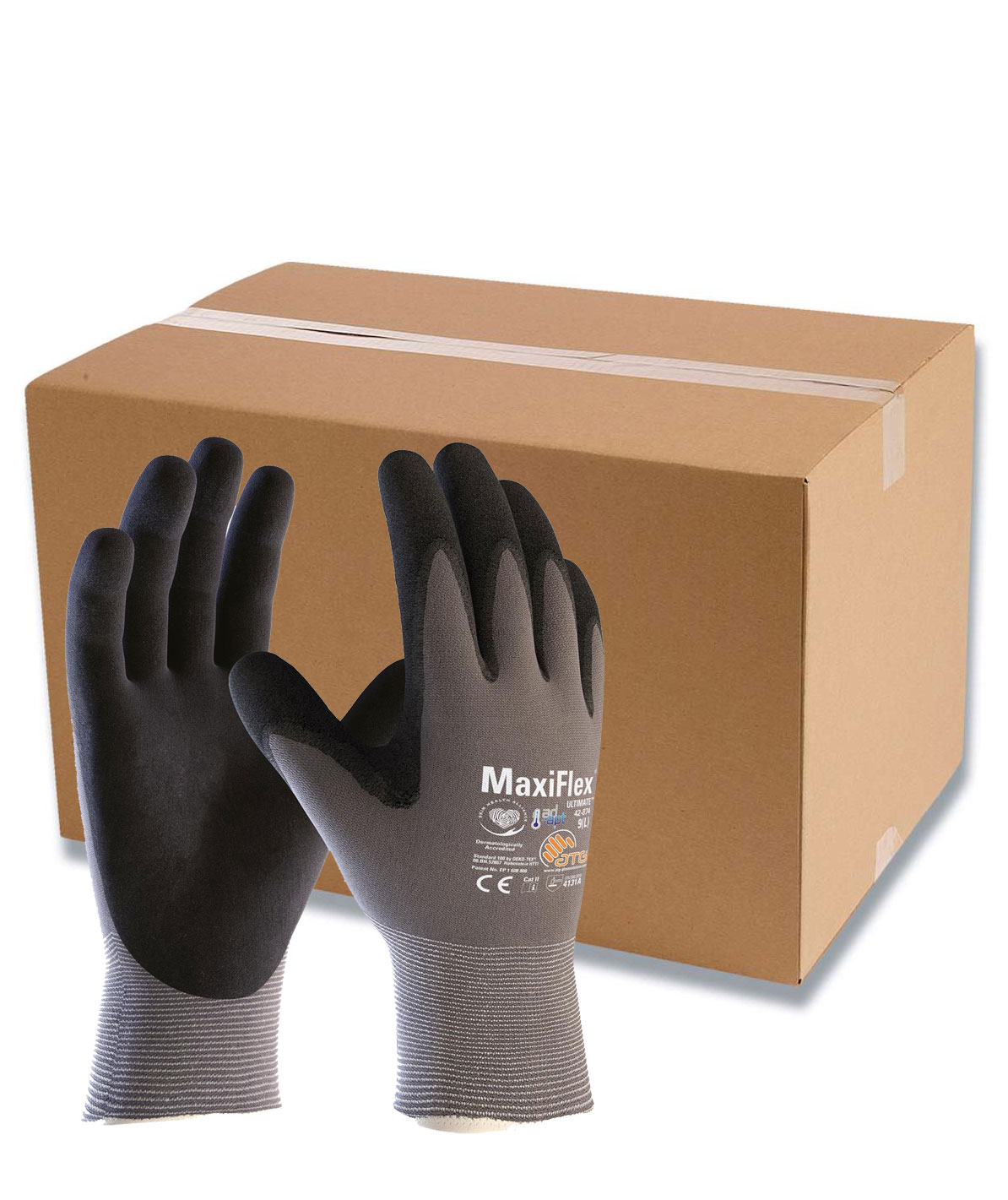 ATG MaxiFlex&reg; Ultimate&trade; AD-APT&reg; 42-874 Arbeitshandschuhe (Box mit 144 Paar), Schwarz/Grau