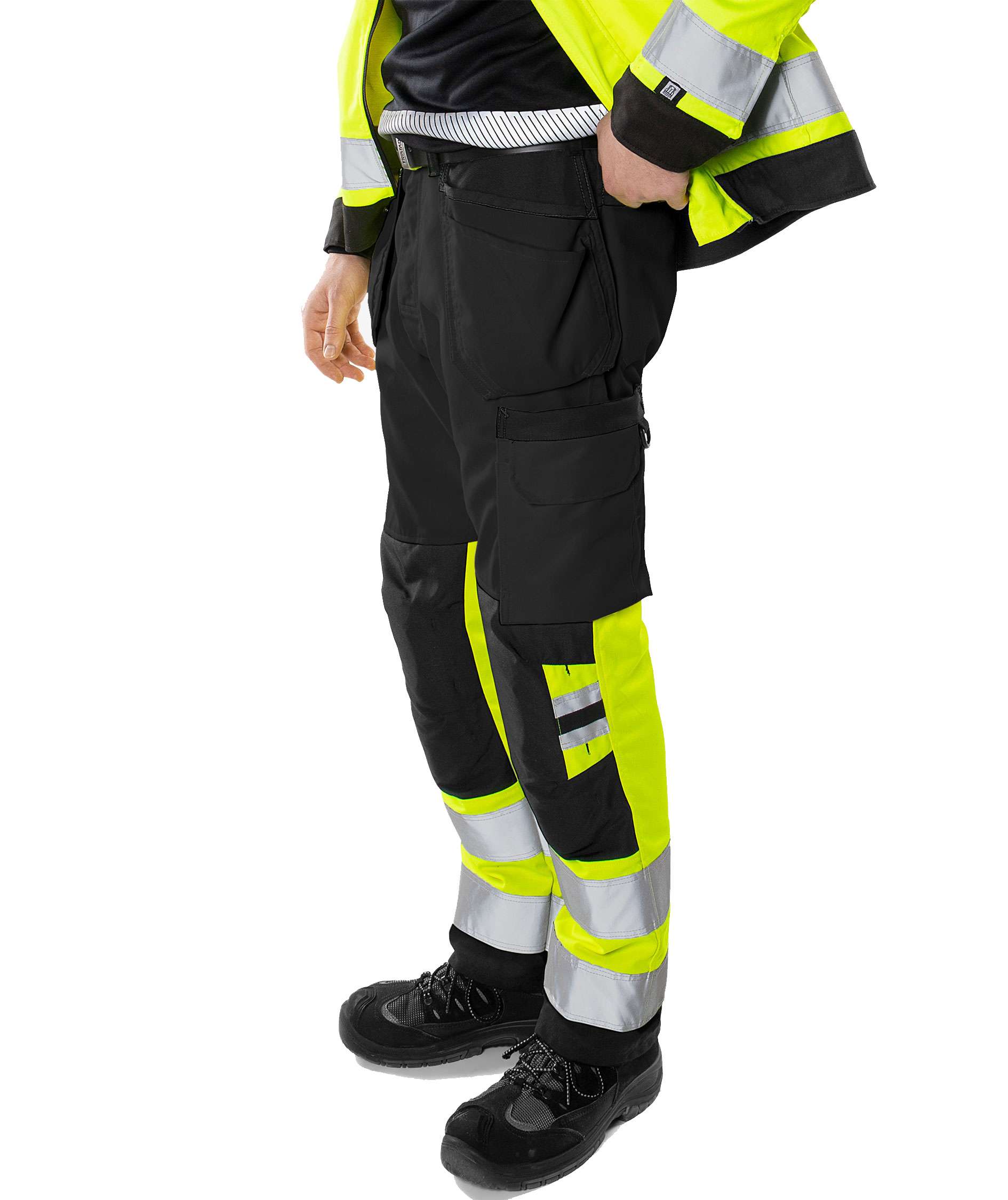 Fristads Green craftsman trousers 2640 GPLU, Black/Hi-Vis Yellow, large image number 3