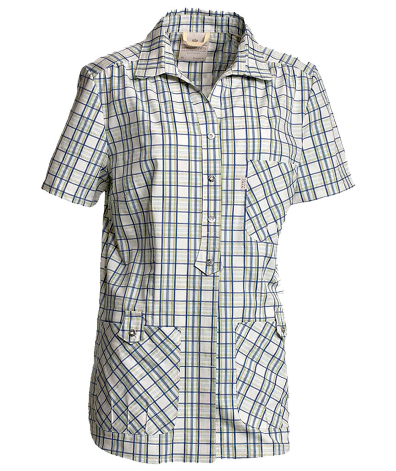 Nybo Workwear Joy kort&auml;rmad skjorta dam, Beige/Bl&aring;/Lime