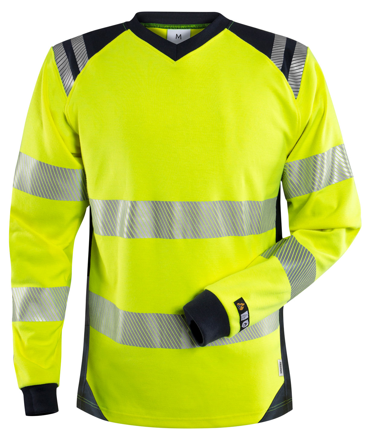 Fristads Flamestat l&aring;ng&auml;rmad T-shirt dam, Varsel yellow/marinbl&aring;