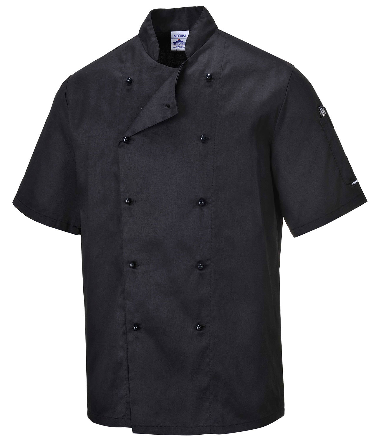 Portwest C734 kort&auml;rmad kockjacka, Svart