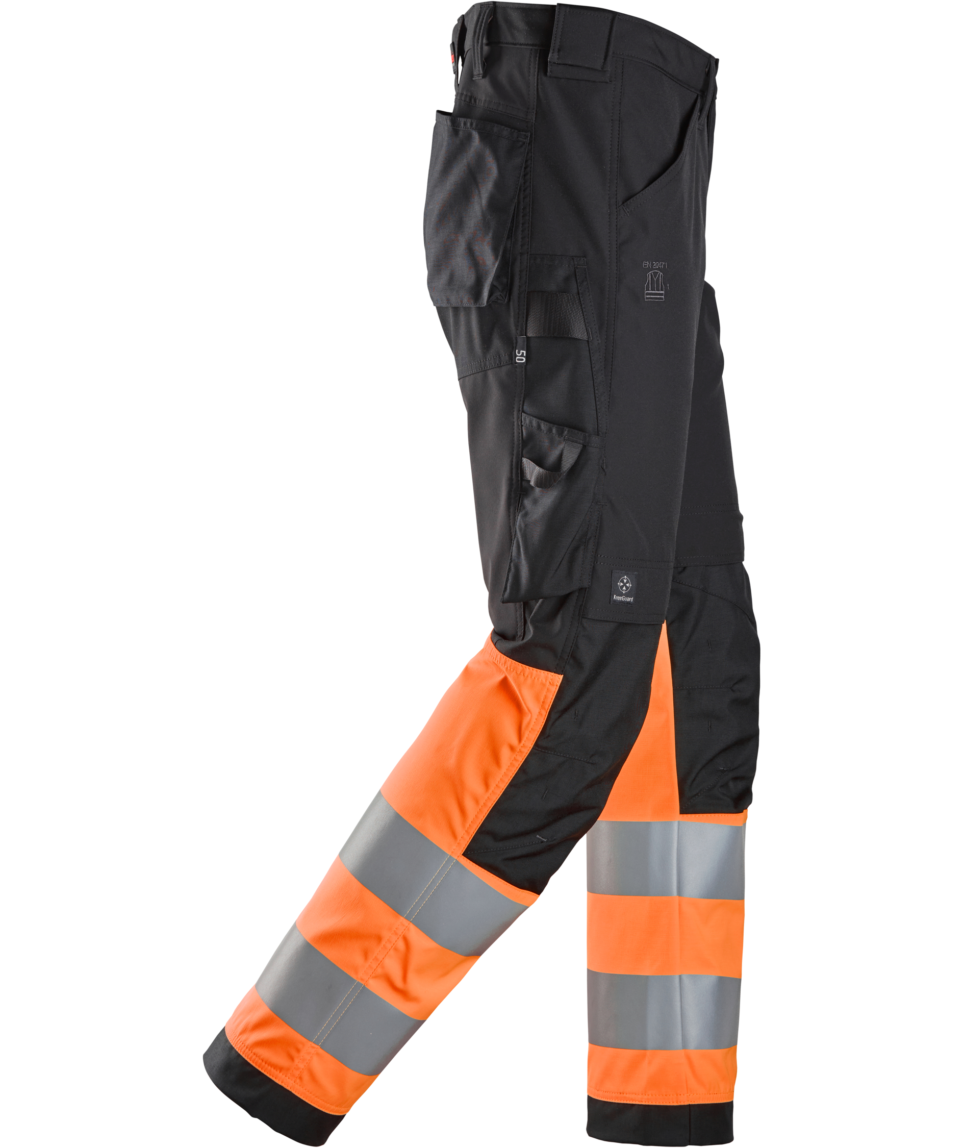 Snickers arbejdsbukser 6339, Hi-Vis Sort/Orange, large image number 2