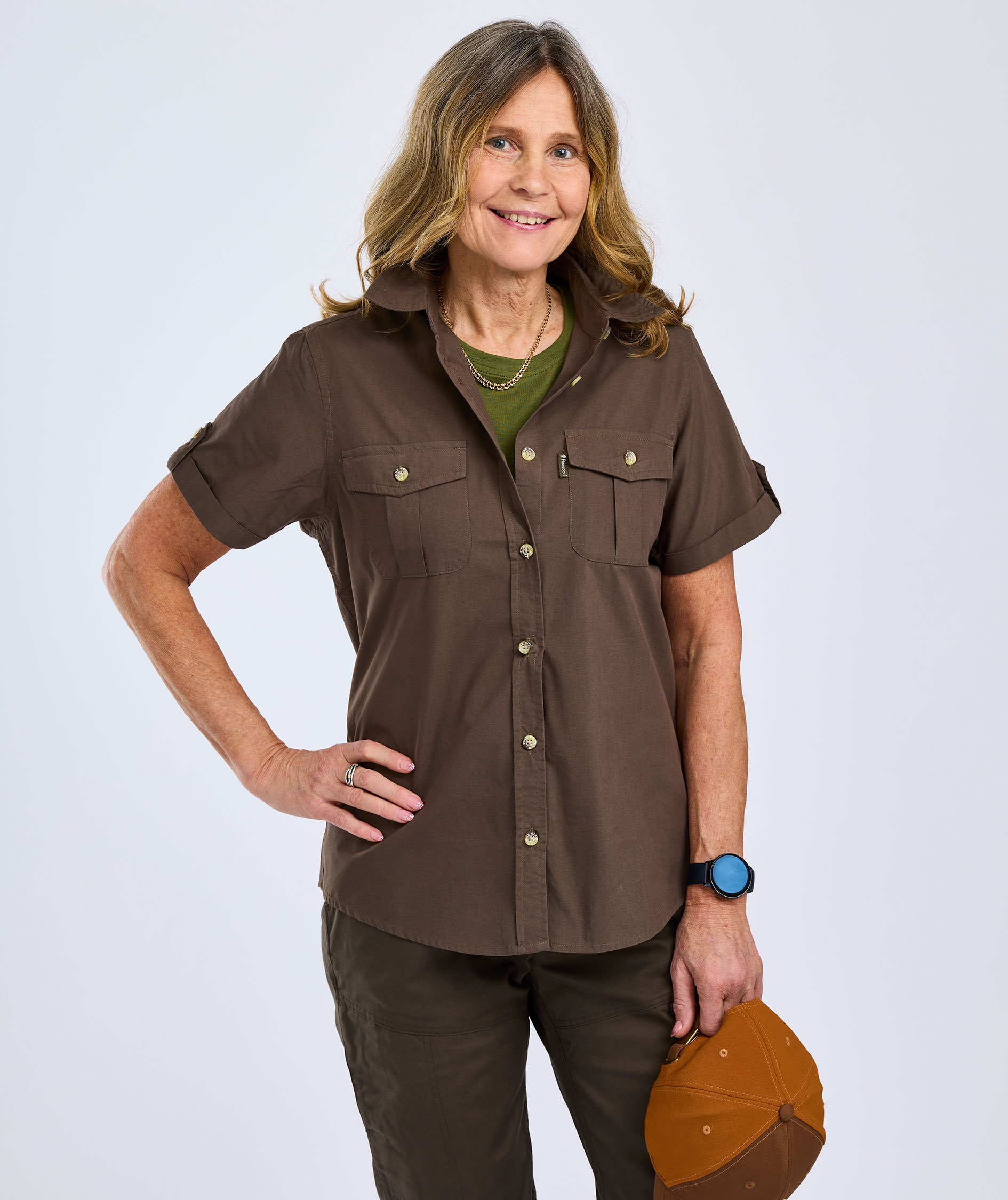 Pinewood Safari kort&aelig;rmet dameskjorte, Dark olive , large image number 5