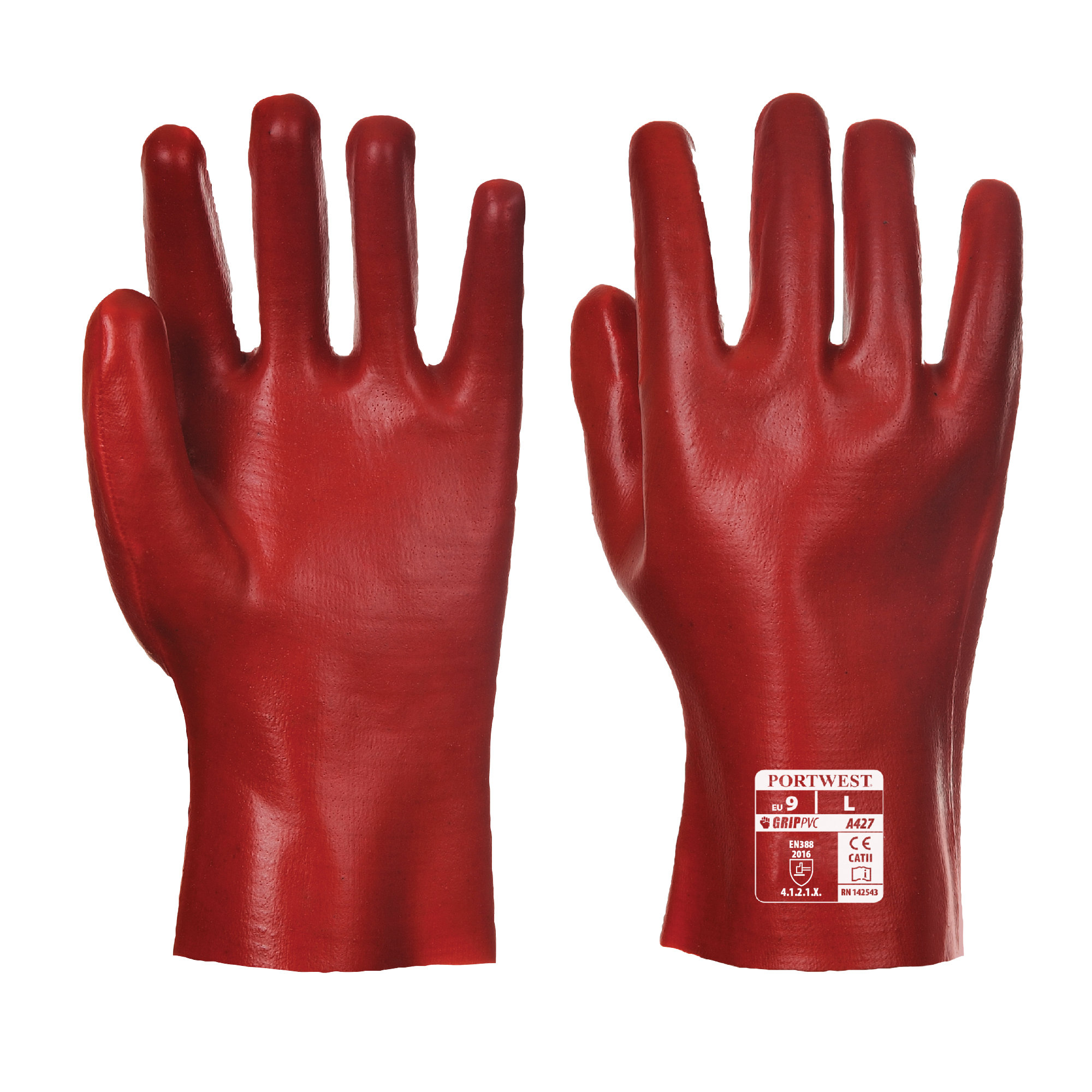 Portwest A427 PVC Schutzhandschuhe, 27 cm, Rot