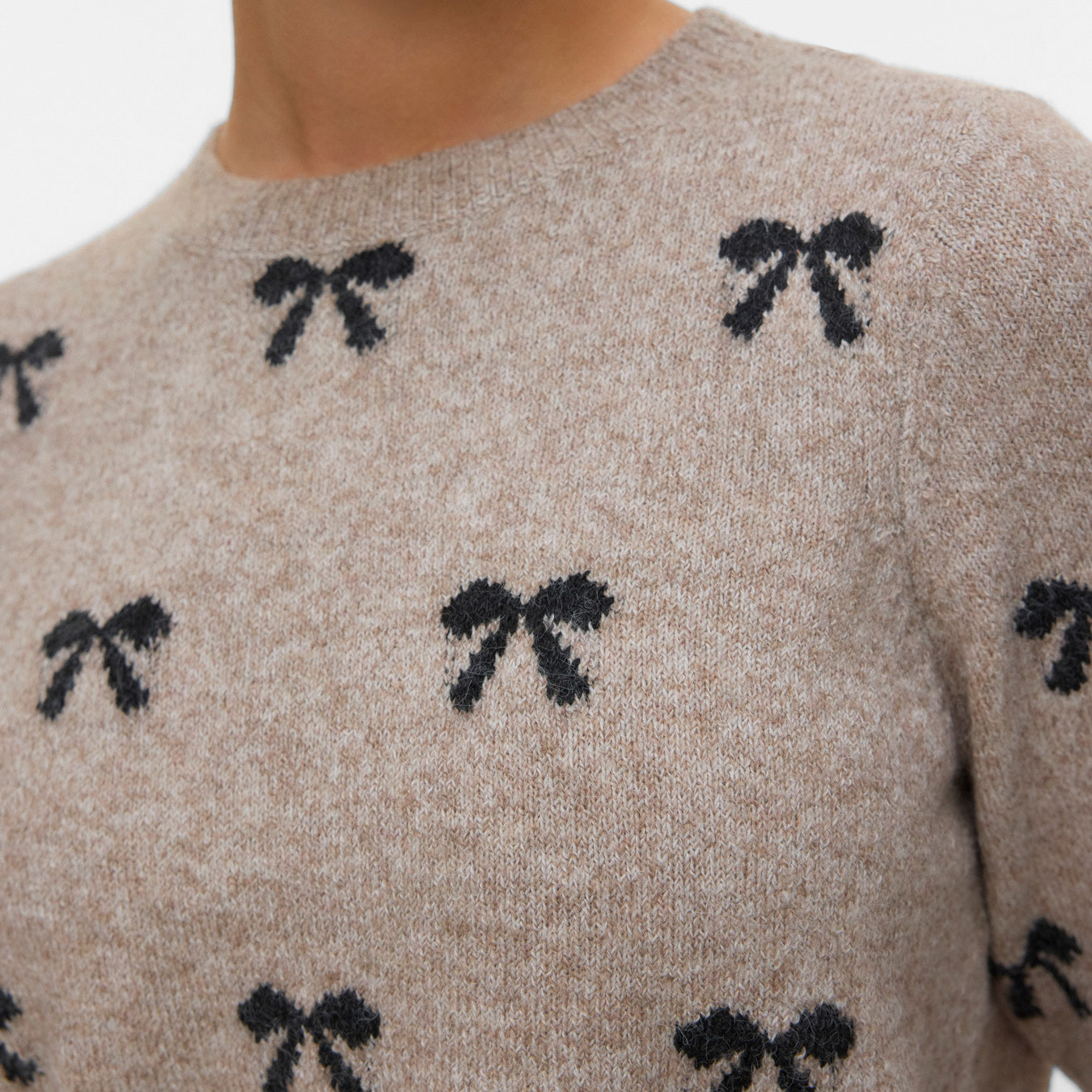 Vero Moda VMDOFFY INTARSIA women's short-sleeved knitted pullover, Moon Rock/Black Bows, large image number 4