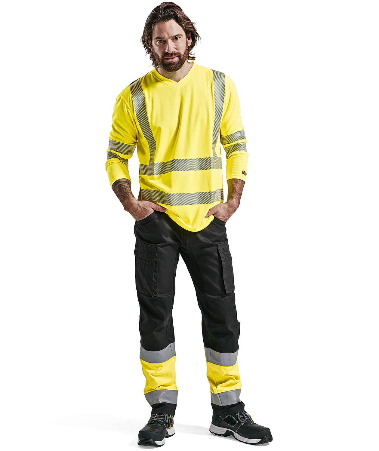 Bl&aring;kl&auml;der arbetsbyxa, Svart/Varselgul, large image number 1