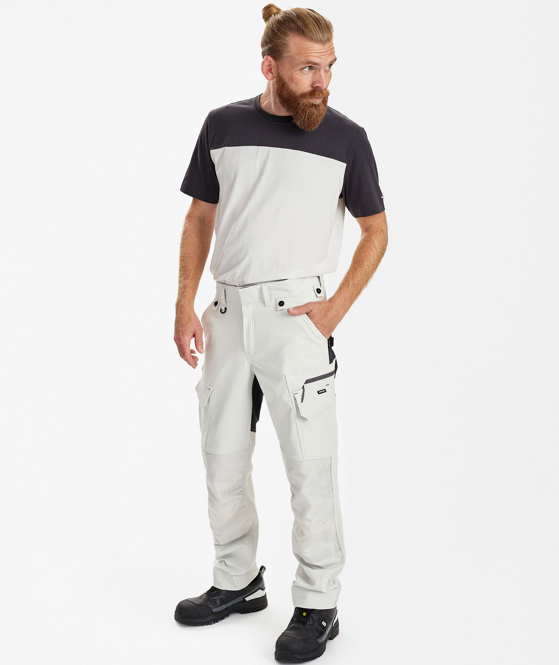 Engel Entire arbetsbyxa full stretch, Bone White/Anthracite Grey, large image number 2