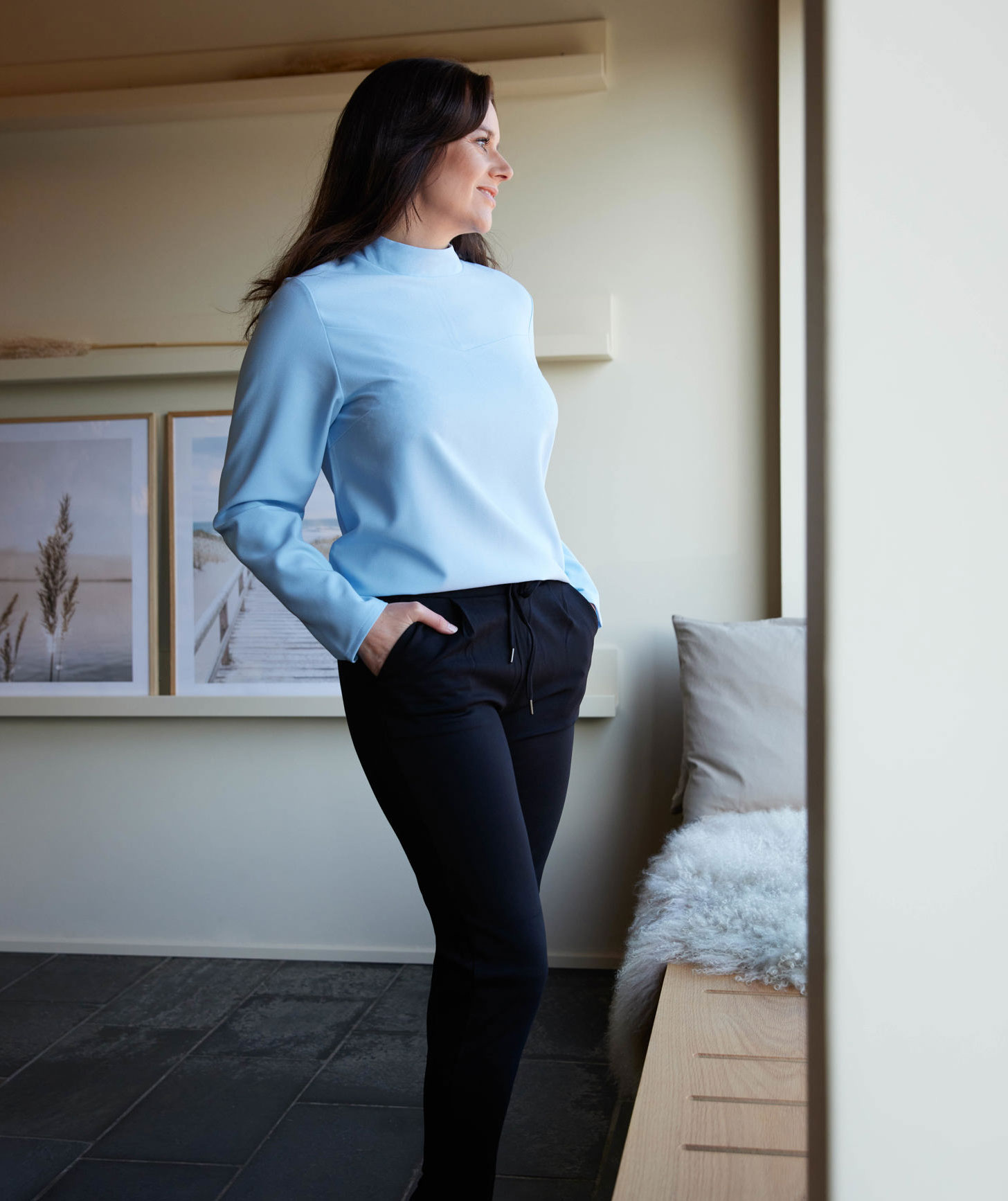 CC55 Avignon dame bluse med h&oslash;j hals, Lysebl&aring;, large image number 2