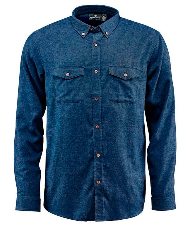 Stormtech Cambridge l&aring;ng&auml;rmad flanellskjorta, Marinbl&aring;