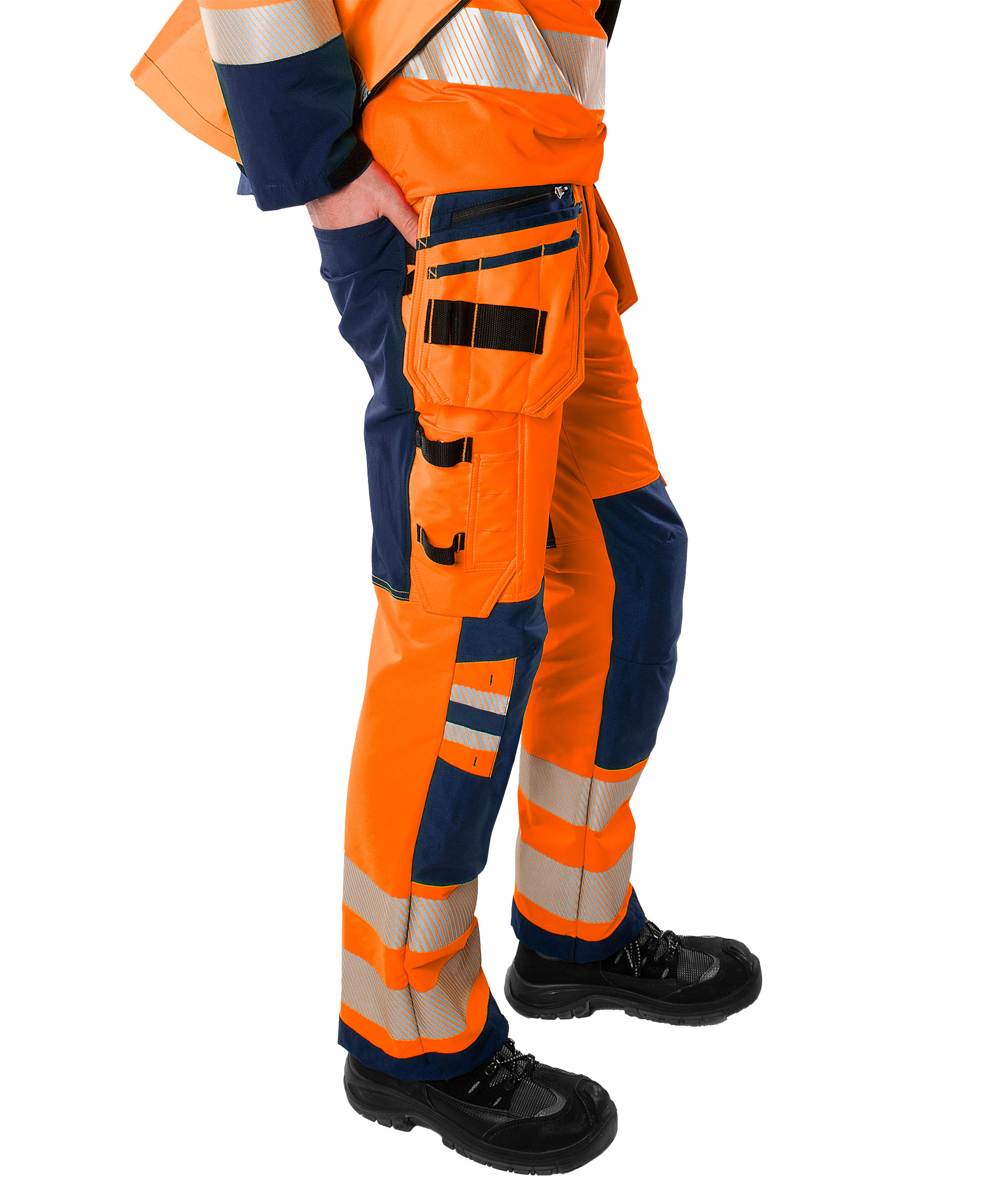 Fristads Green h&aring;ndverksbukse 2644 GSTP full stretch, Hi-Vis Orange/Marine, large image number 4