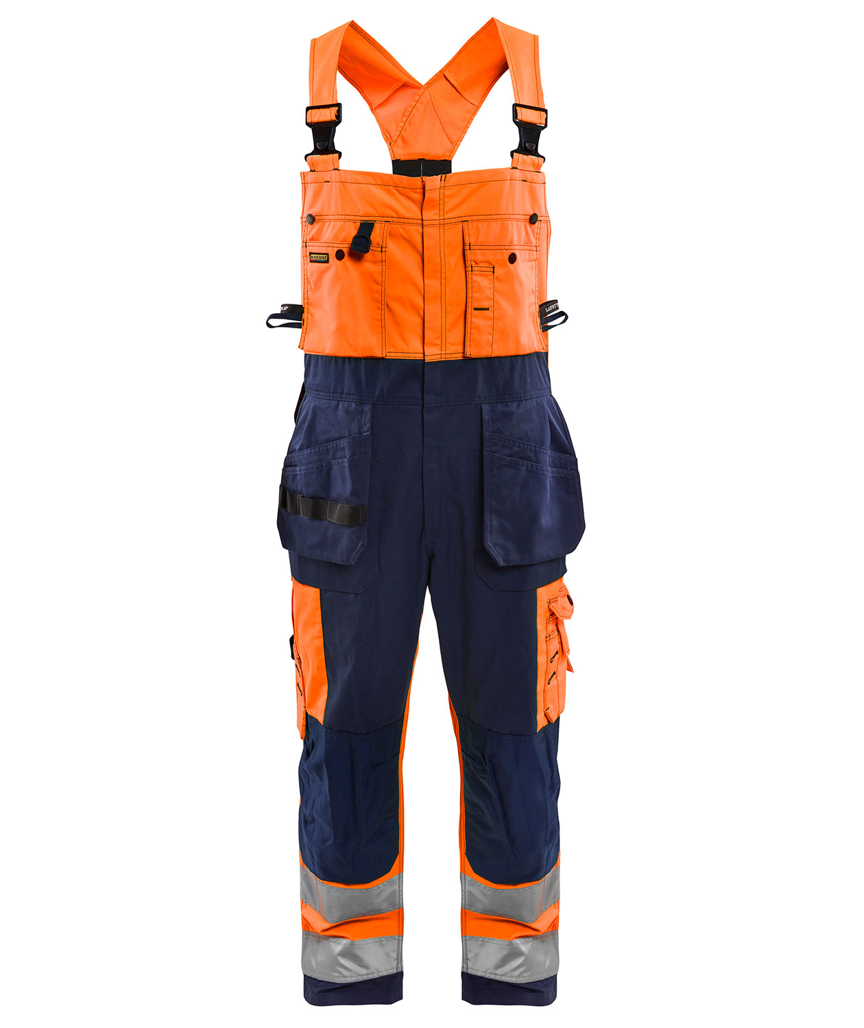 Bl&aring;kl&auml;der hantverks h&auml;ngselbyxa, Marinbl&aring;/Varselorange