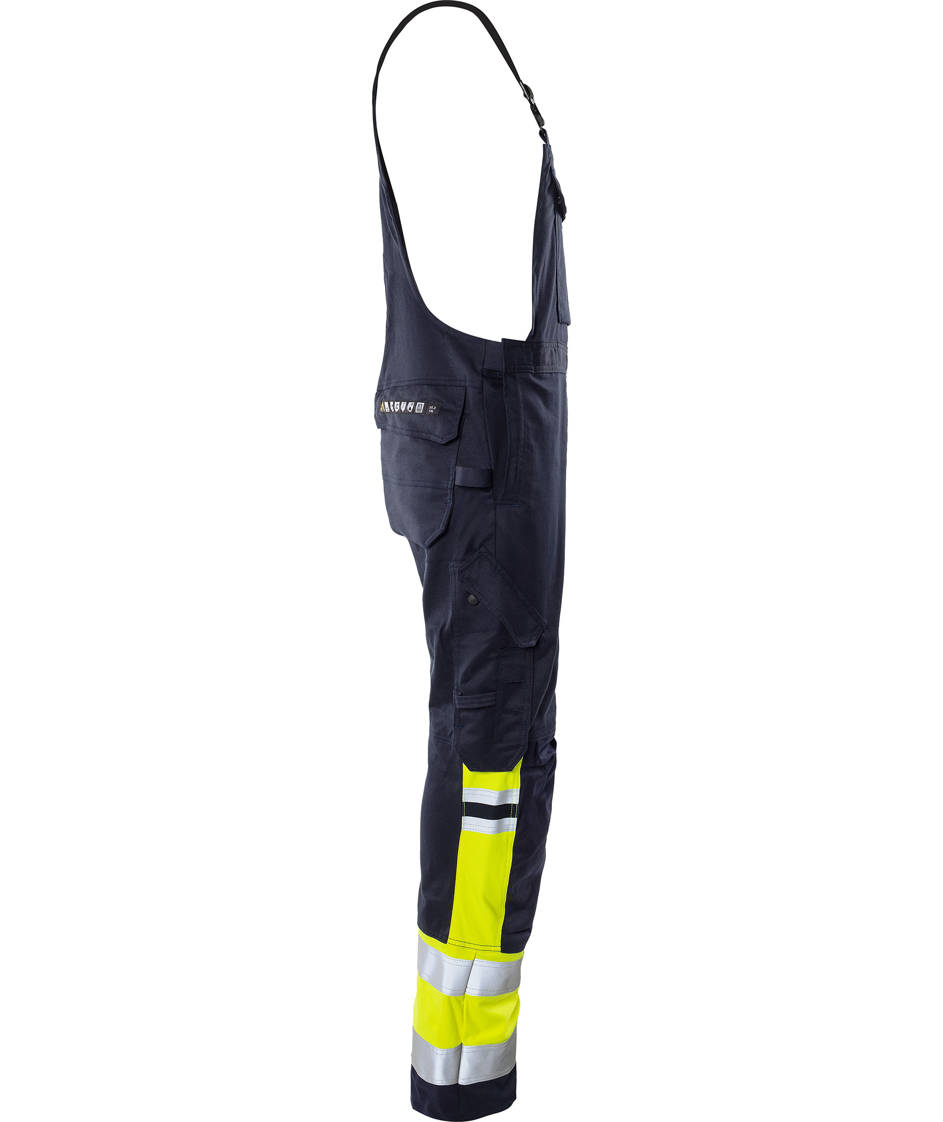 Fristads Flamestat bib and brace 2168 ATHF full stretch, Hi-Vis Yellow/Dark Marine, large image number 2
