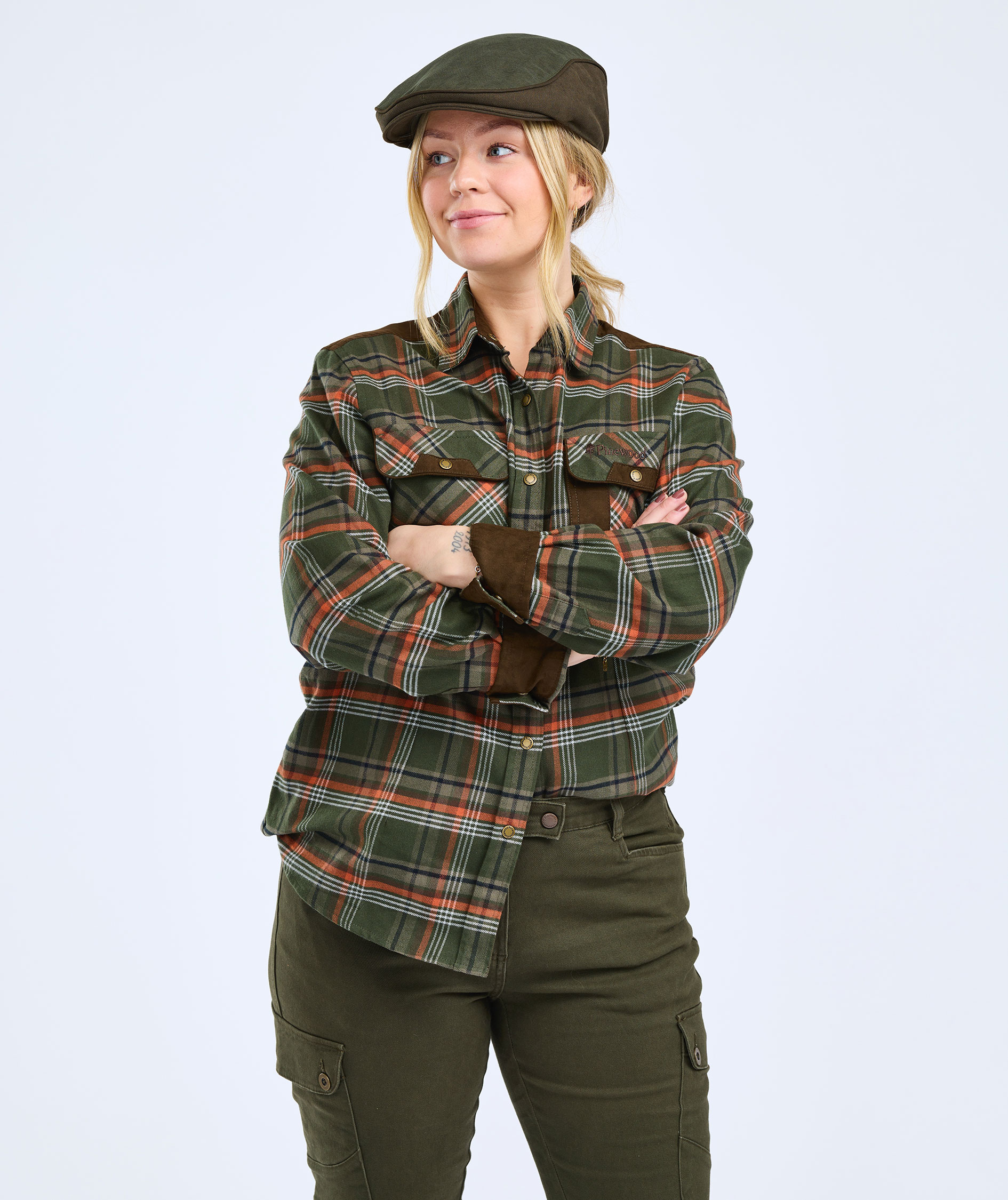 Pinewood Prestwick Exclusive dame flannelskjorte, Green/Burned Orange, large image number 1