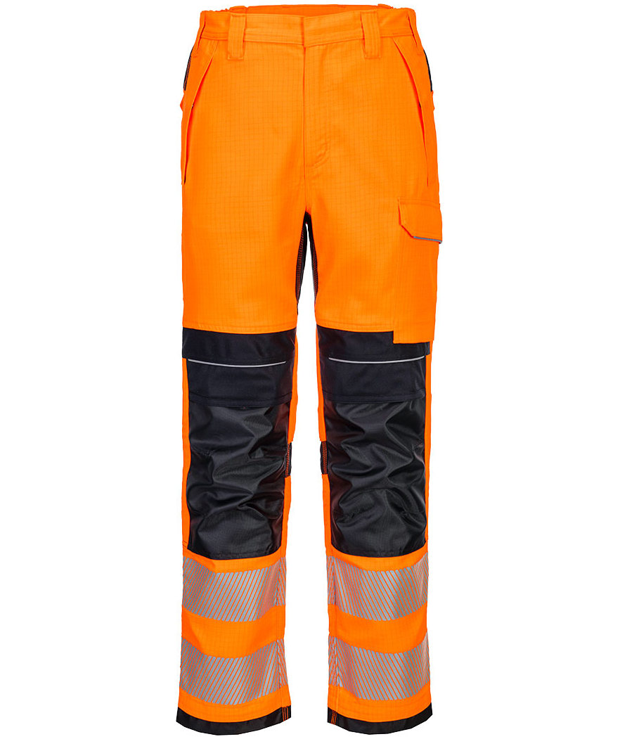 Portwest PW3 Modaflame arbeidsbukse, Hi-Vis Orange/Marine