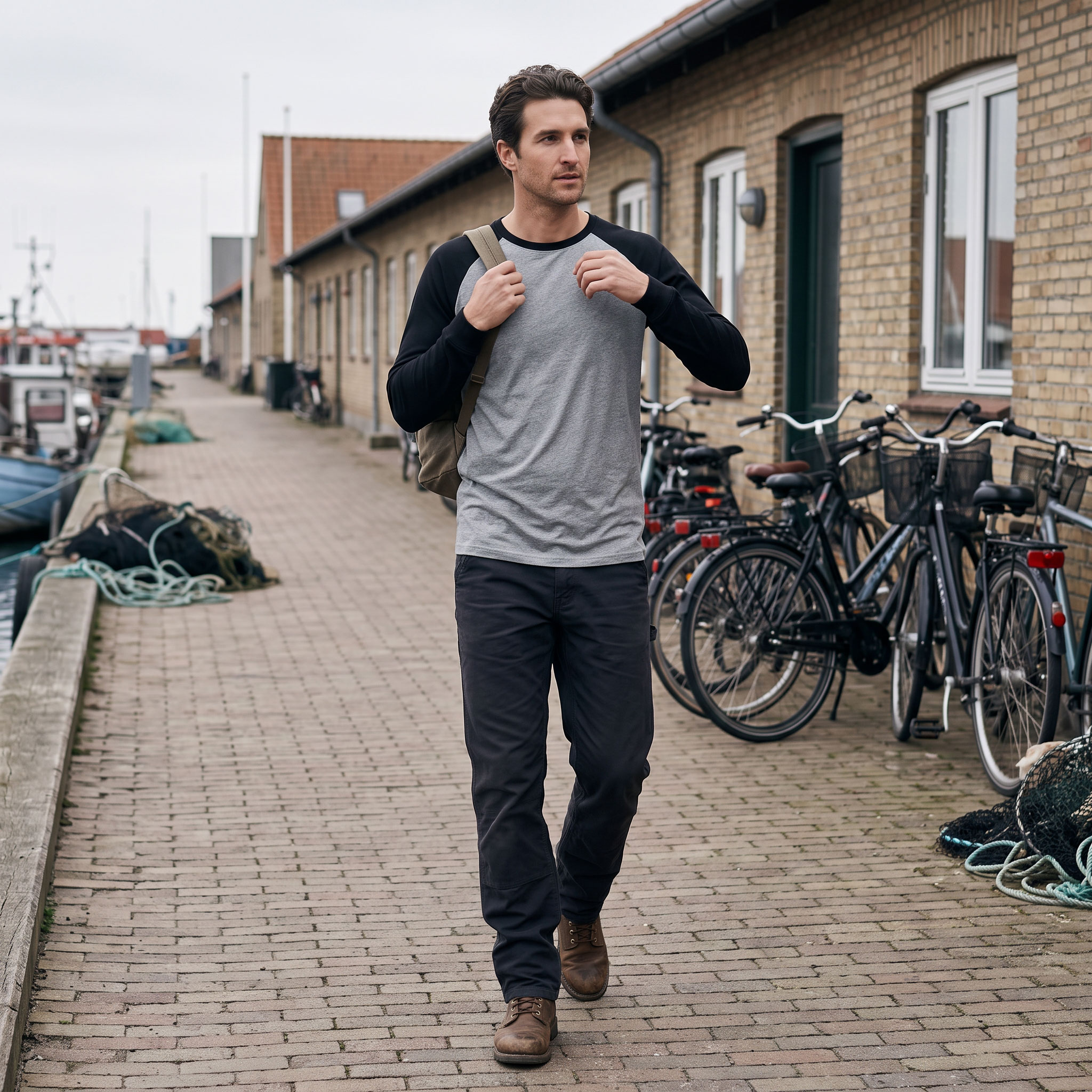 Tee Jays Baseball lang&aelig;rmet T-shirt, Heather/Sort