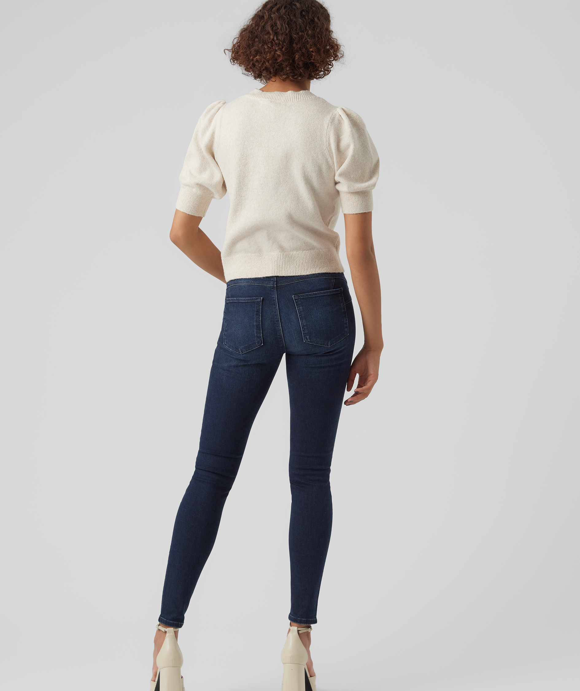 Vero Moda VMDOFFY kort&auml;rmad stickad tr&ouml;ja dam, Birch Melange, large image number 2