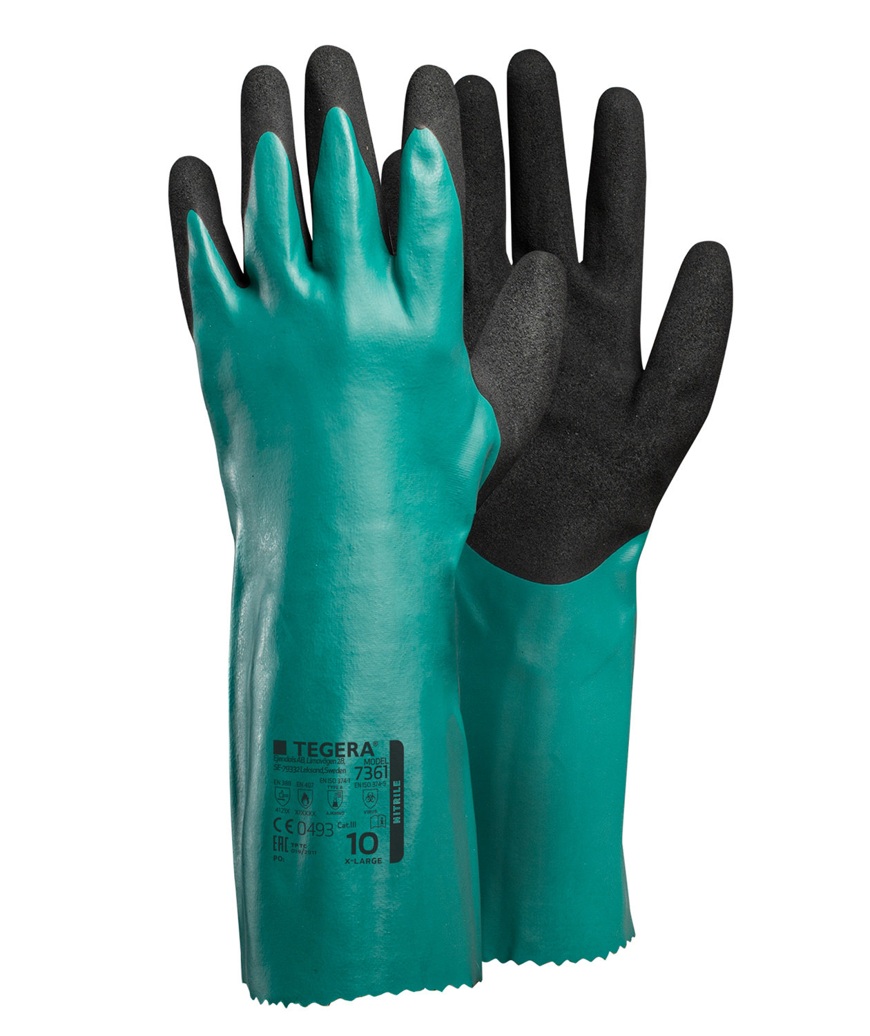 Tegera 7361 Chemikalienschutzhandschuhe, Gr&uuml;n/Schwarz