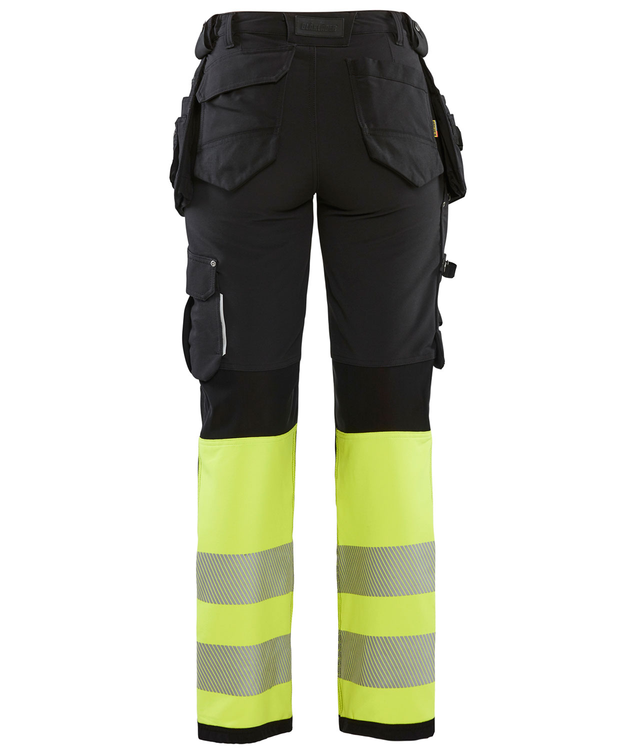 Bl&aring;kl&auml;der hantverksbyxa dam full stretch, Svart/Varselgul