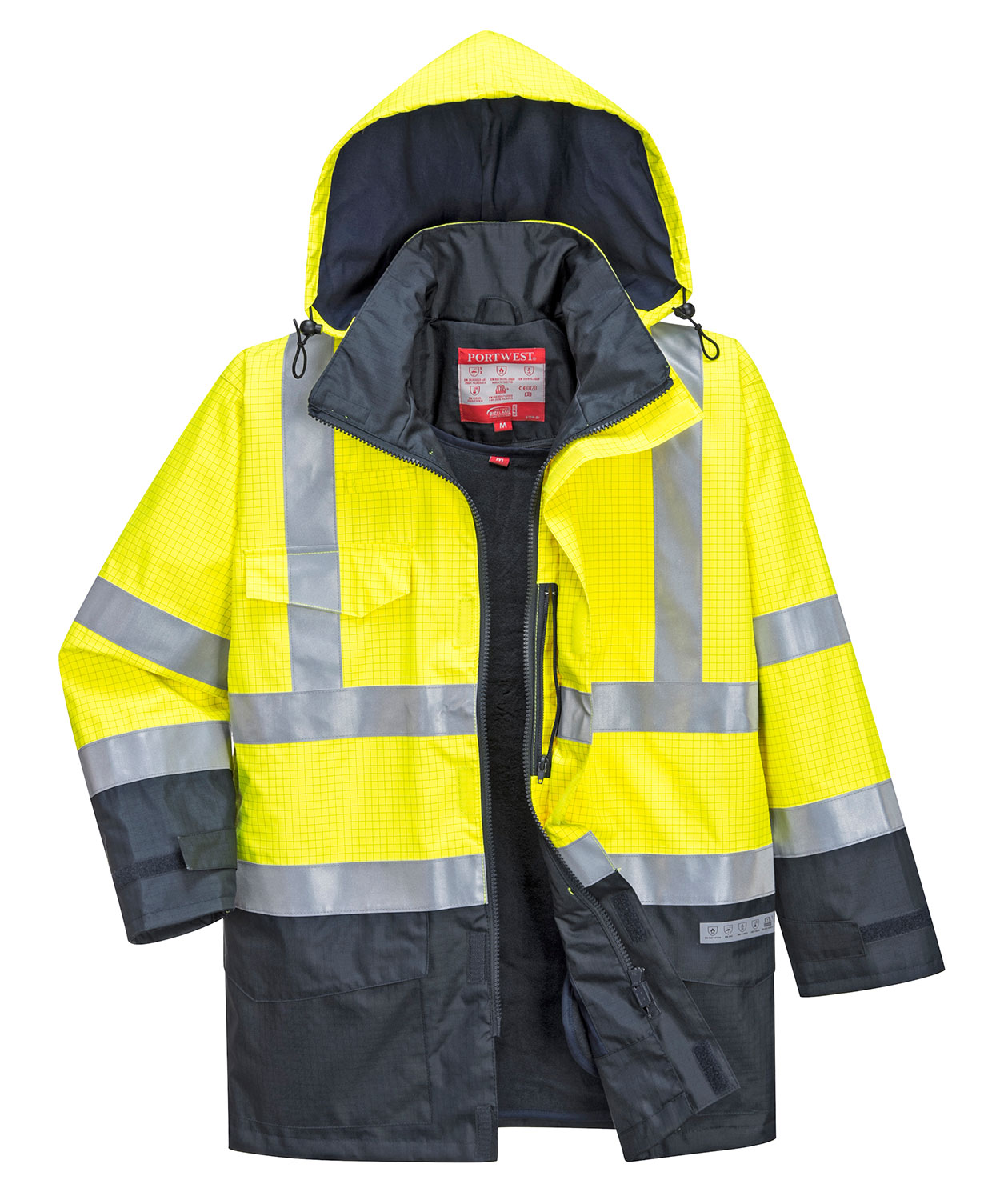 Portwest BizFlame regnjakke, Hi-Vis gul/marine
