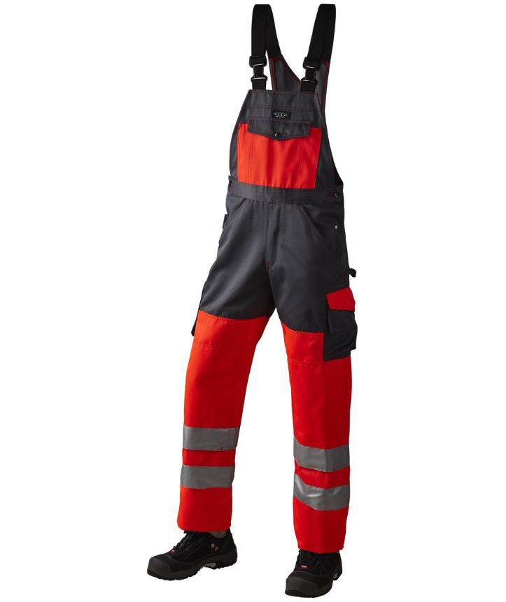 J.A.K. bib and brace 11107, Hi-vis red/grey, Hi-vis red/grey, swatch