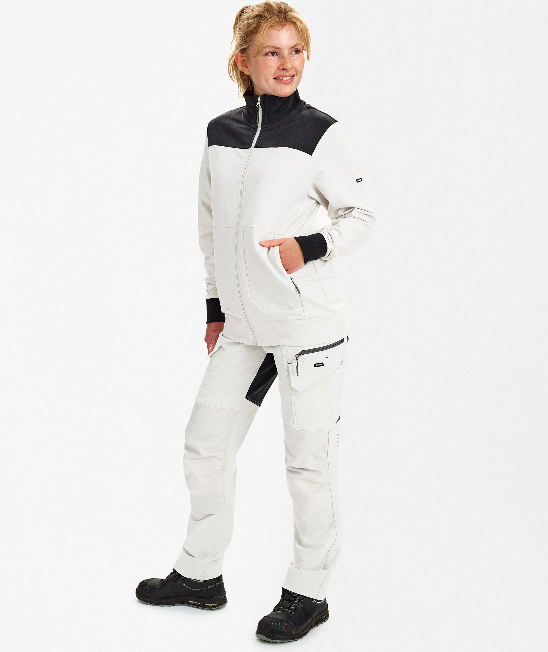 Engel Entire Damen Sweat Cardigan, Bone White/Anthracite Grey, large image number 2