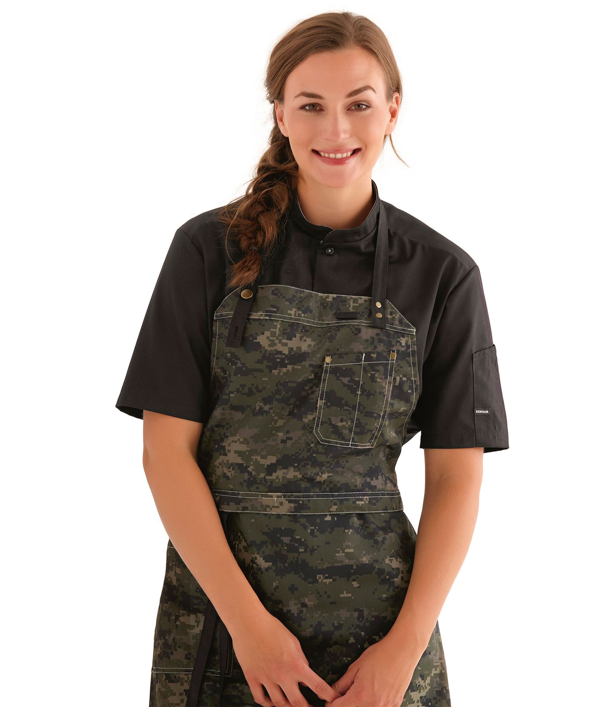 Kentaur modern fit kort&auml;rmad kockskjorta/serveringsskjorta, Svart, large image number 4