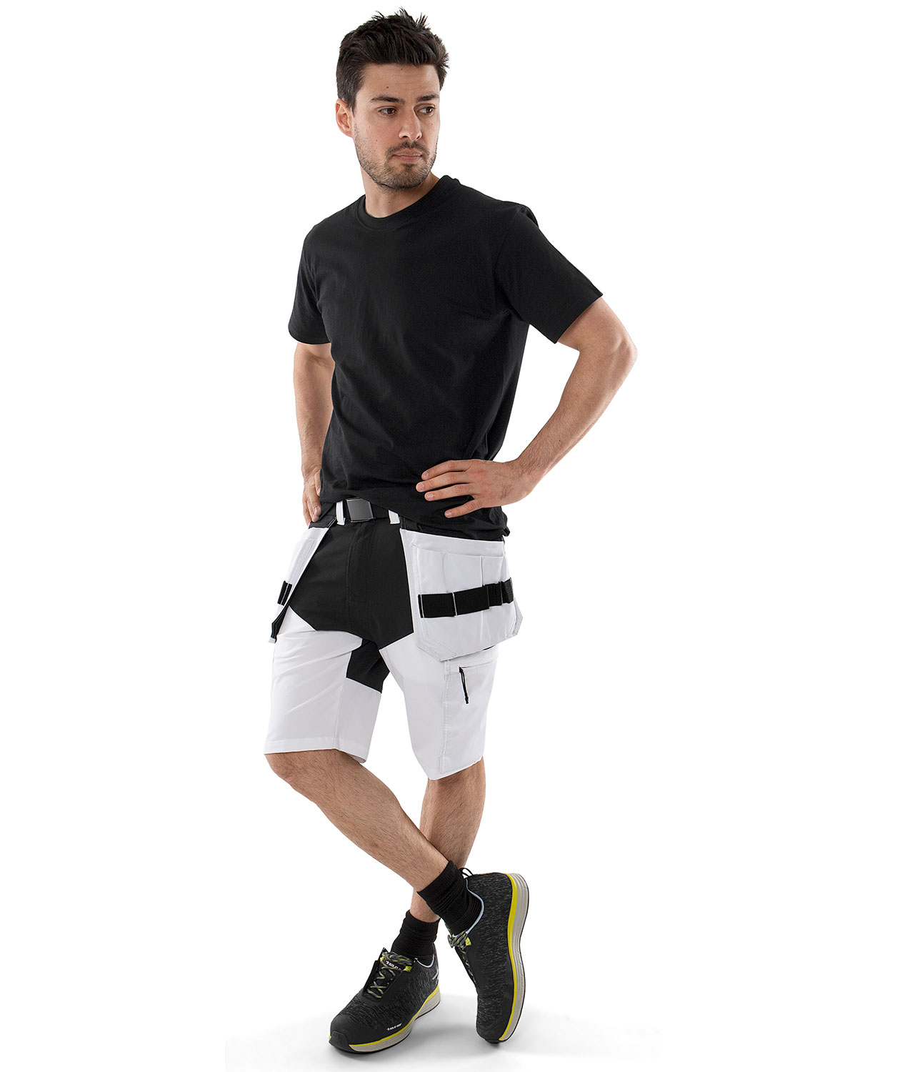 Fristads h&aring;ndv&aelig;rkershorts full stretch 2762 LWS, Hvid/Sort, large image number 1