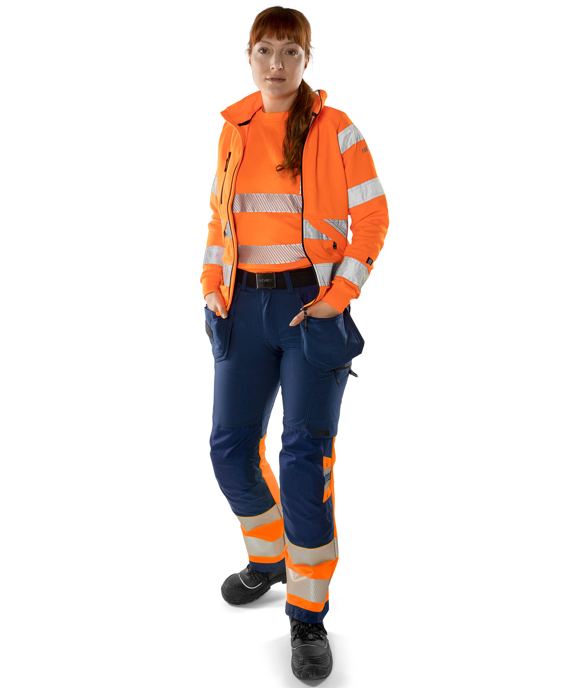 Fristads Green 2663 GSTP hantverksbyxa dam full stretch, Varsel Orange/Marinbl&aring;, large image number 1