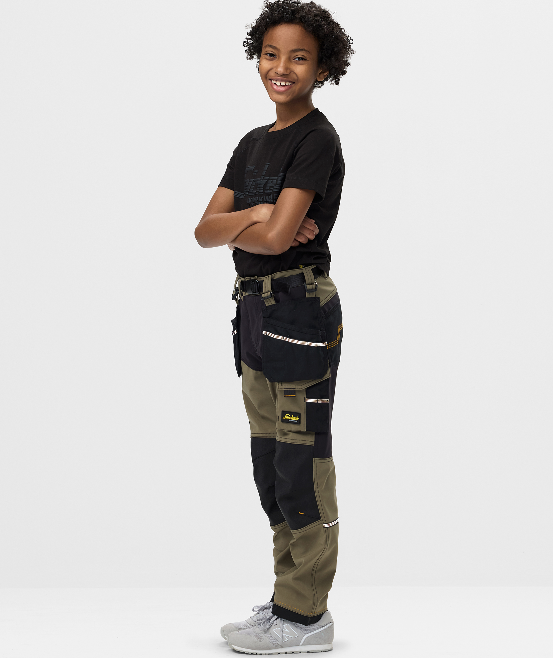 Snickers AllroundWork h&aring;ndv&aelig;rkerbukser 7575 til b&oslash;rn full stretch, Khaki Green/Black, large image number 6