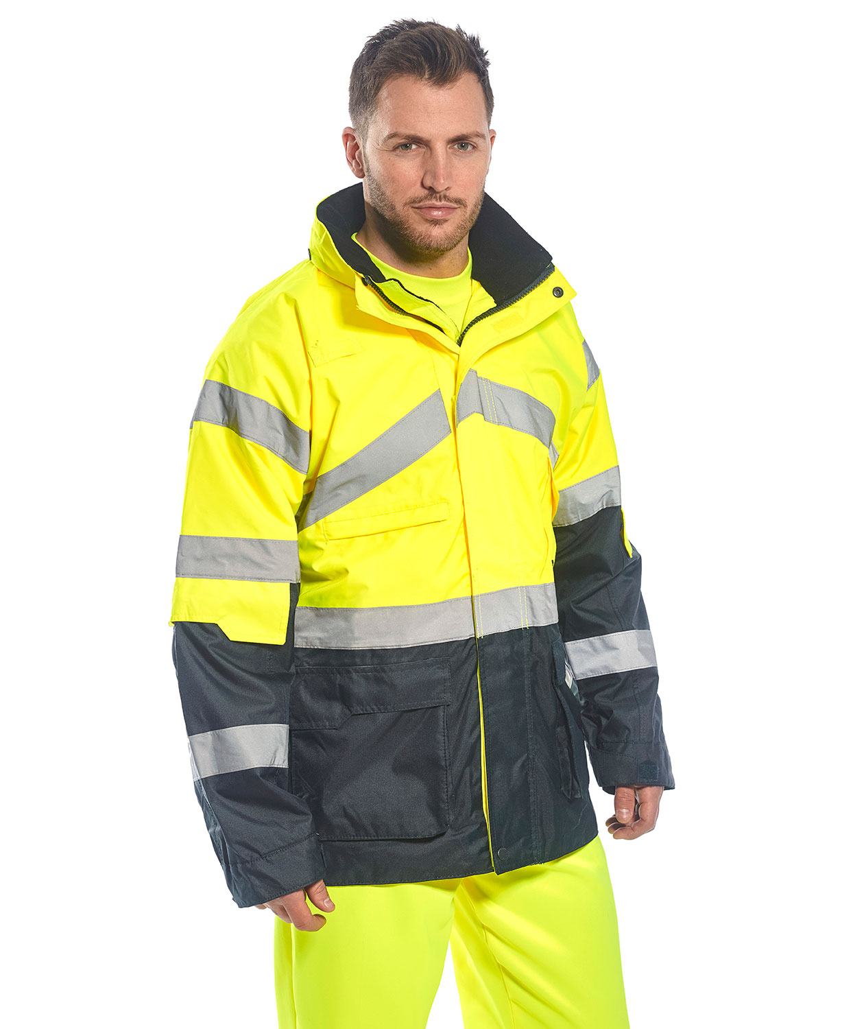 Portwest waterproof and breathable shell jacket, Hi-vis Yellow/Marine, large image number 1