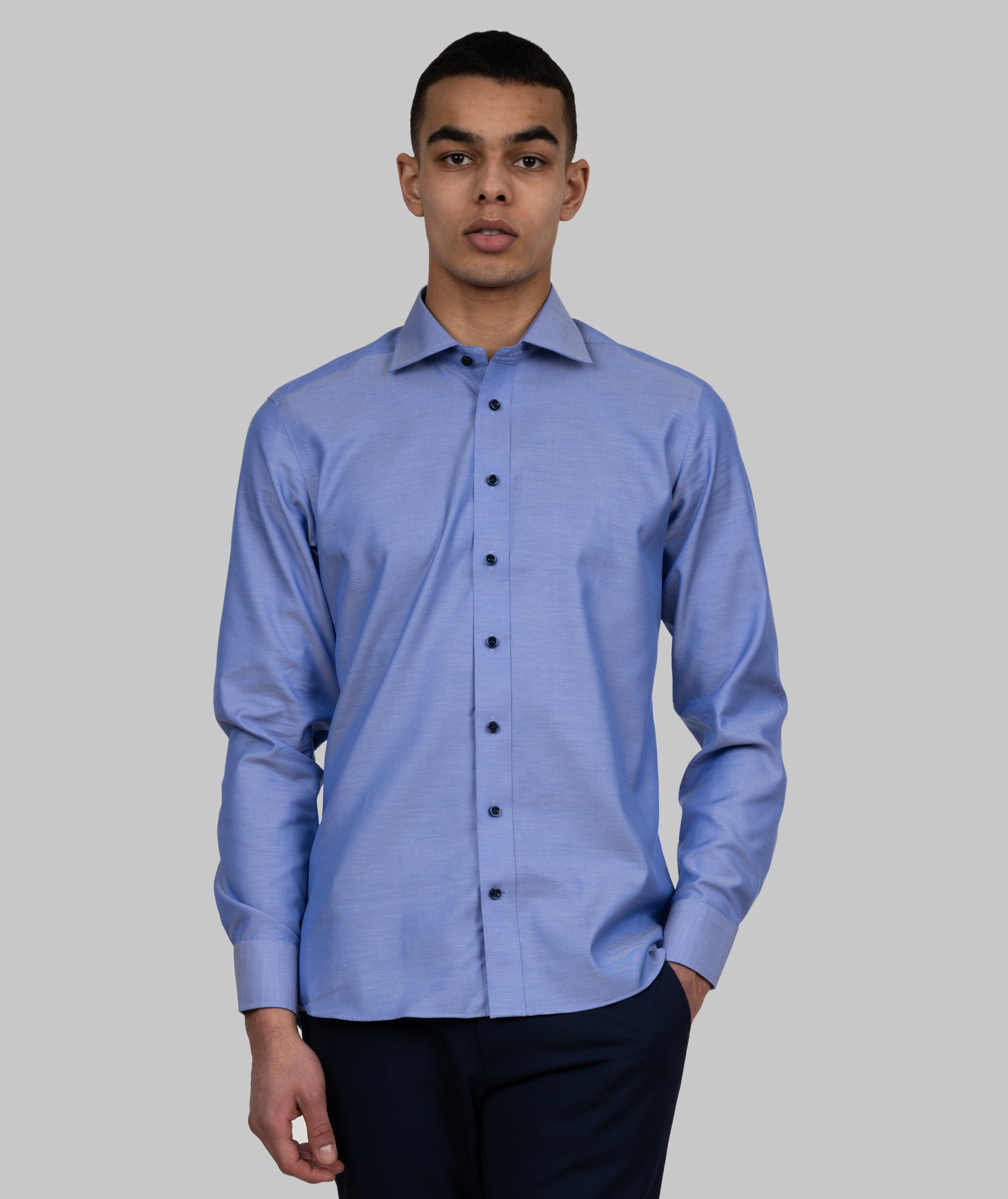 J. Harvest & Frost Twill Green Bow O1 slim fit skjorte, Mid Blue