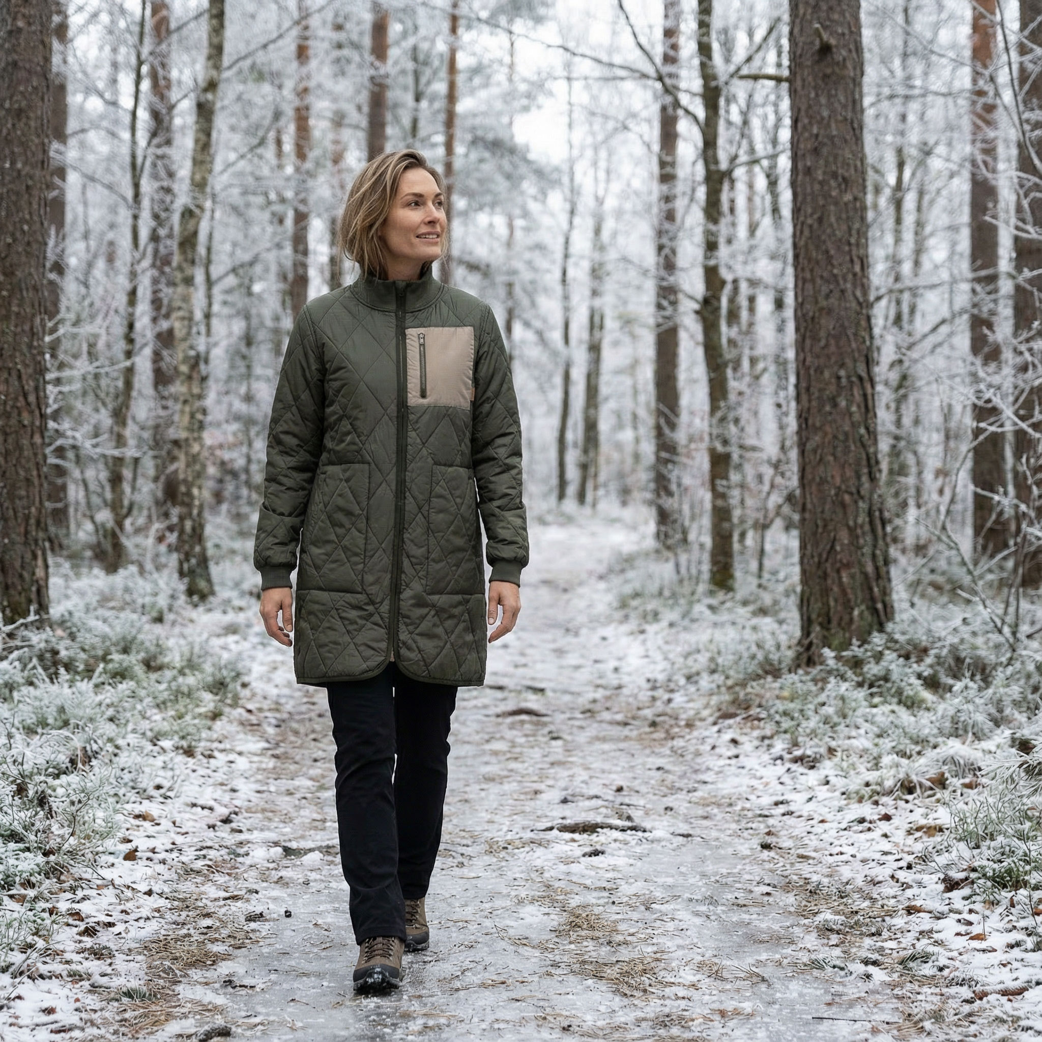 Westborn lang dame vattert jakke, Dusty Olive