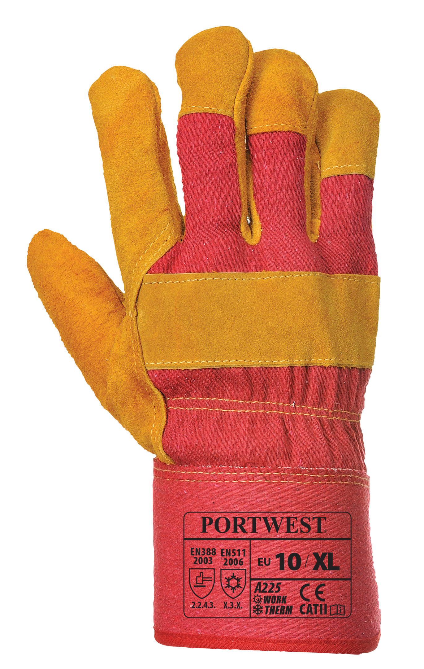 Portwest A225 fleecefodrad rigger arbetshandskar, Orange/R&ouml;d/Brun