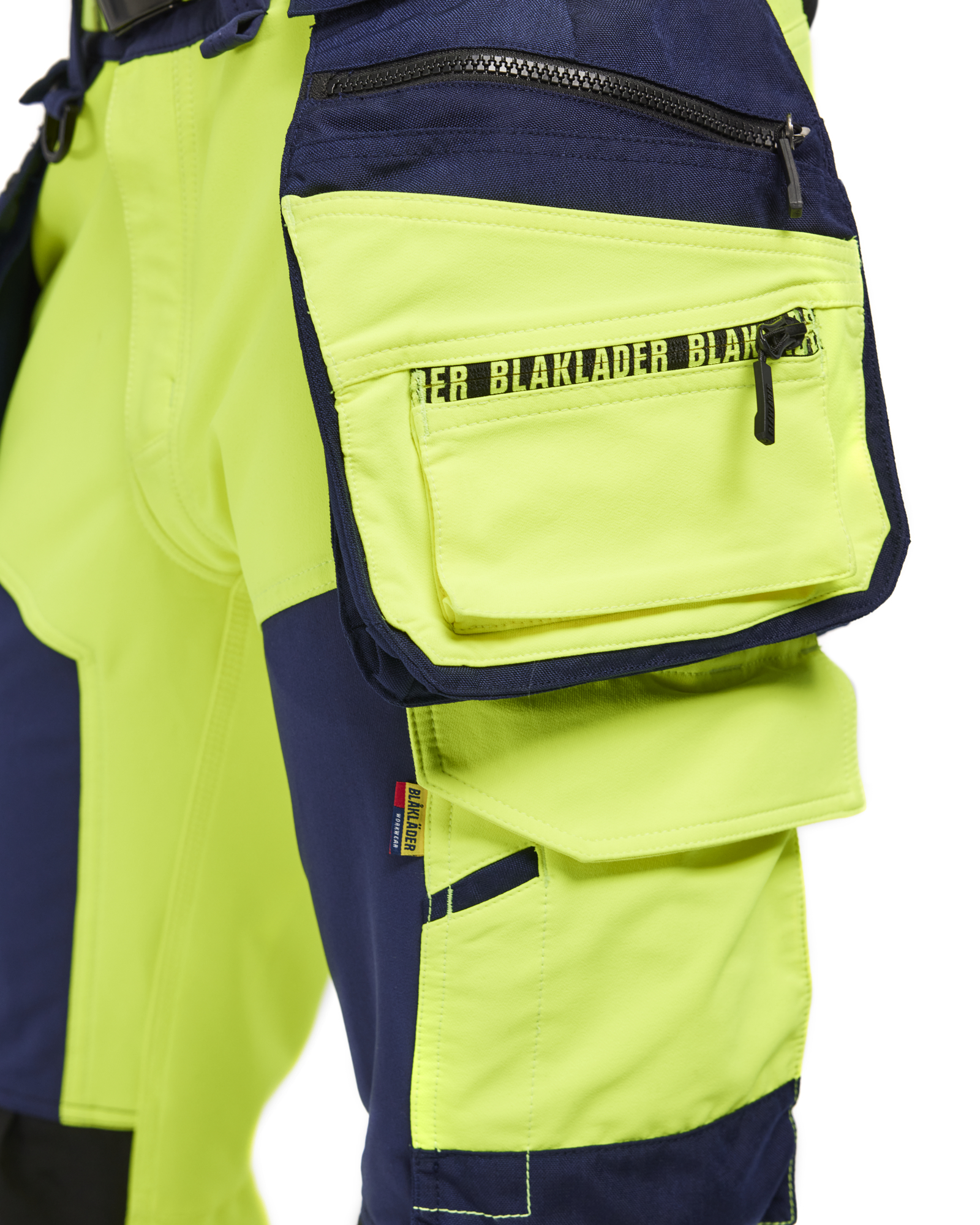 Bl&aring;kl&auml;der dame h&aring;ndv&aelig;rkerbukser full stretch, Hi-Vis gul/marine, large image number 7