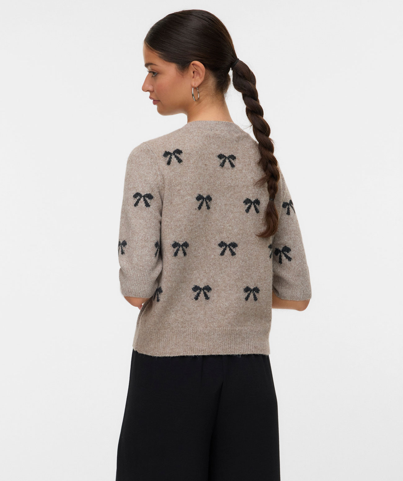Vero Moda VMDOFFY INTARSIA women's short-sleeved knitted pullover, Moon Rock/Black Bows, large image number 2
