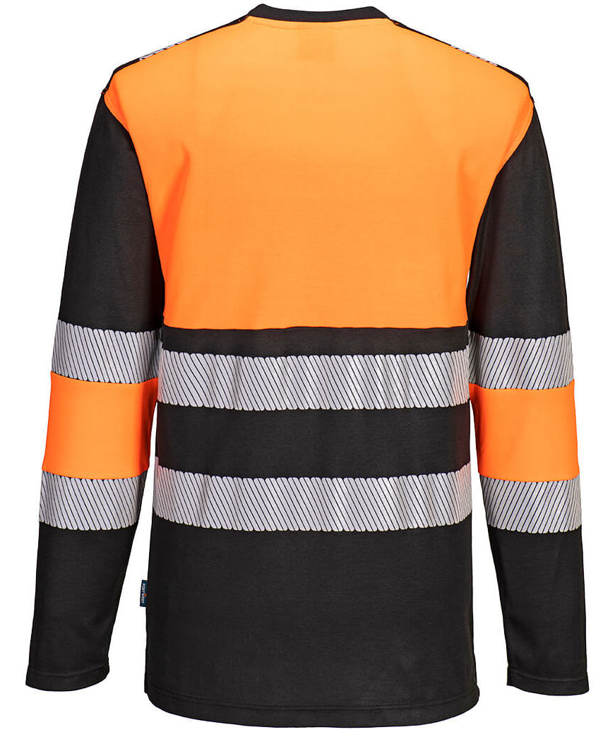 Portwest PW3 lang&auml;rmliges T-Shirt, Hi-Vis Orange/Schwarz