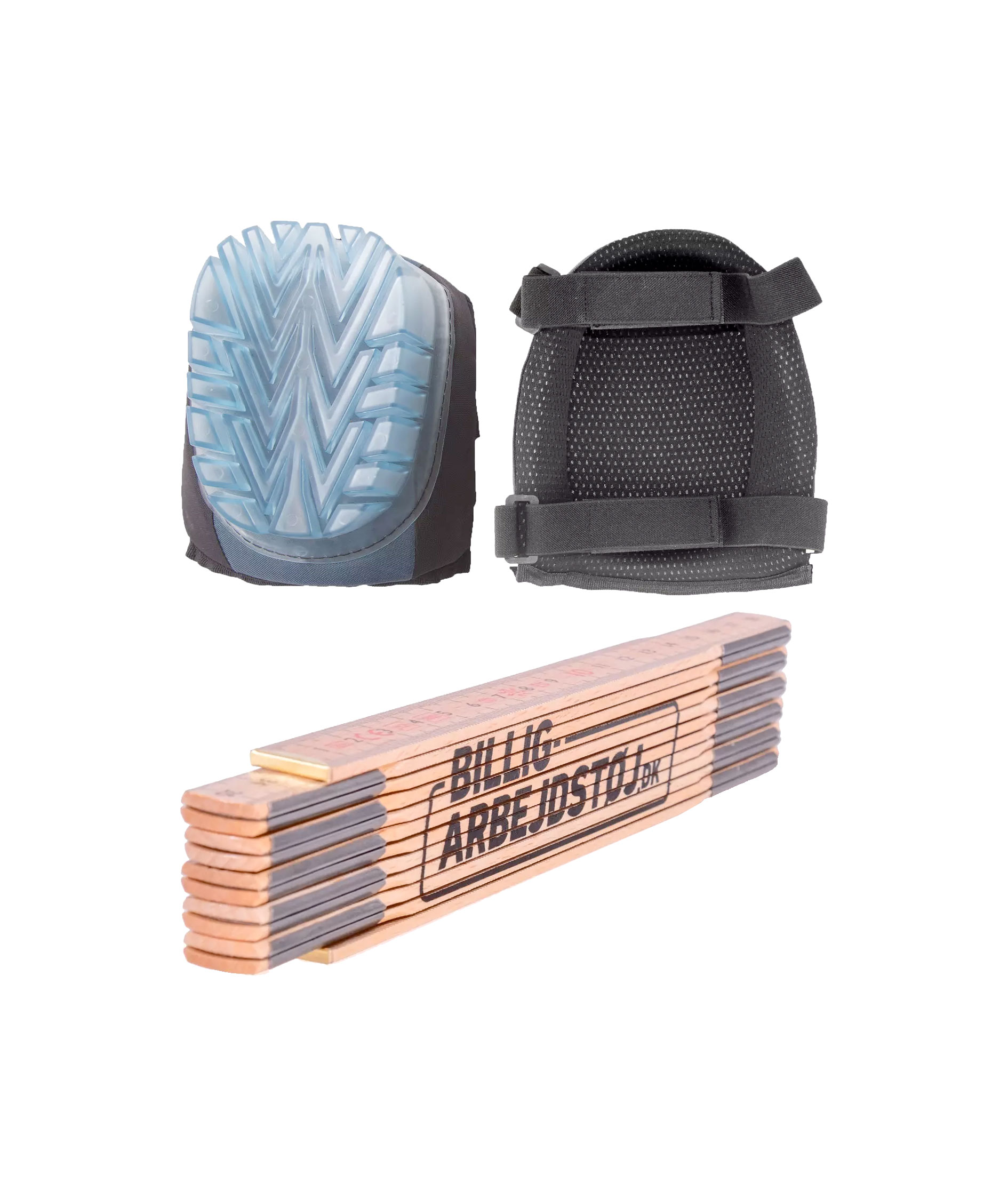 Portwest gele kn&auml;skydd och 2 meter linjal i tr&auml;