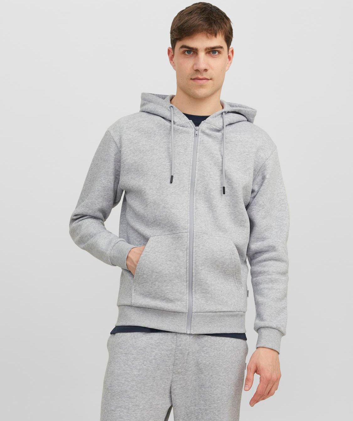 Jack & Jones JJEBRADLEY hoodie med dragkedja, Light Grey Melange, large image number 6