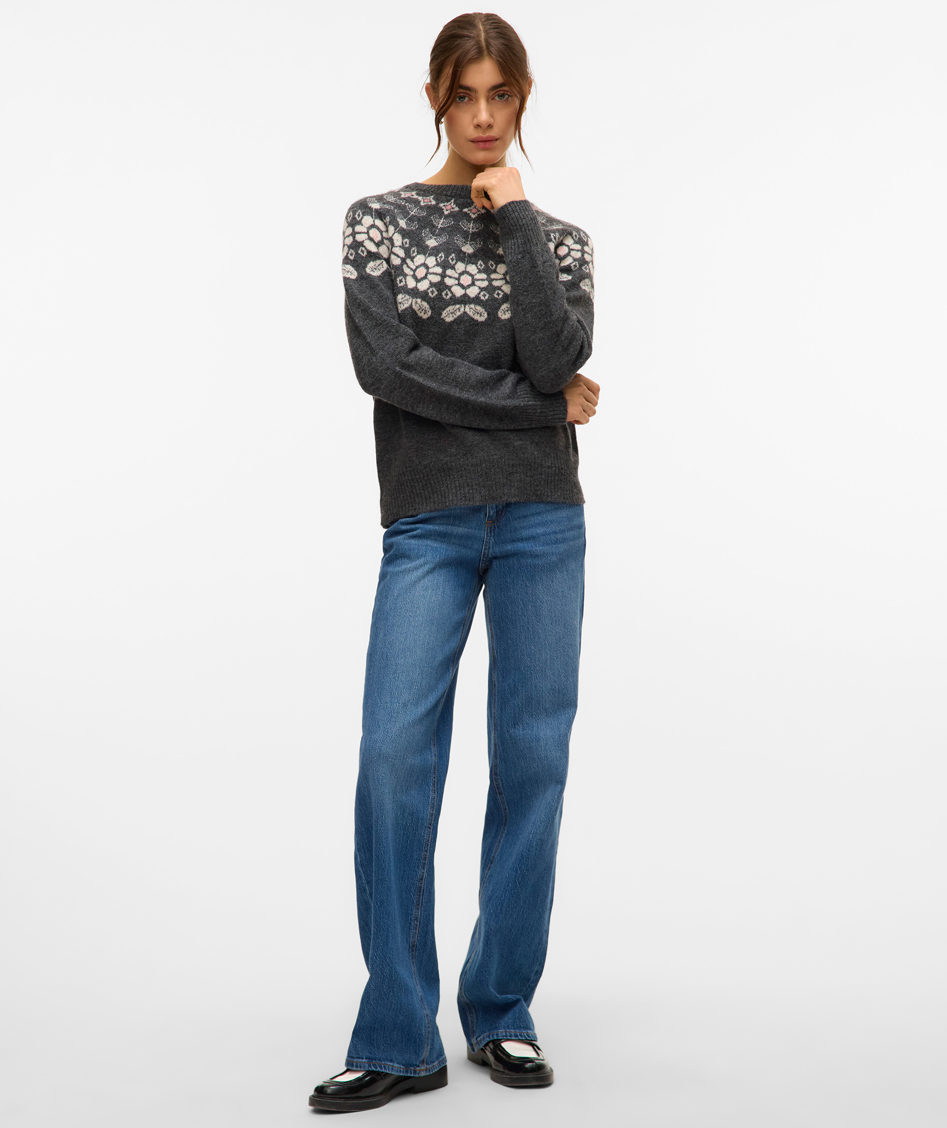 Vero Moda VMSIMONE NORDIC women's knitted pullover, Dark Grey Melange/Birch/Rose, large image number 5