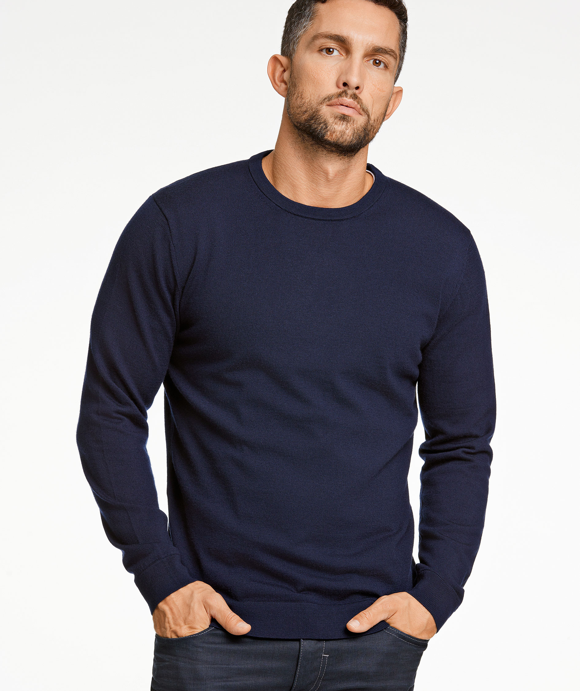 Lindbergh striktr&oslash;je med merinould, Navy, large image number 4